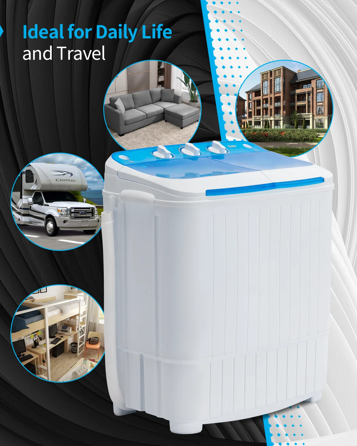 TABU 16.5lbs Portable Washing Machine,Electric Twin Tub Wash&Spin Combo,Semi-Automatic Washer,Gray - Image 13