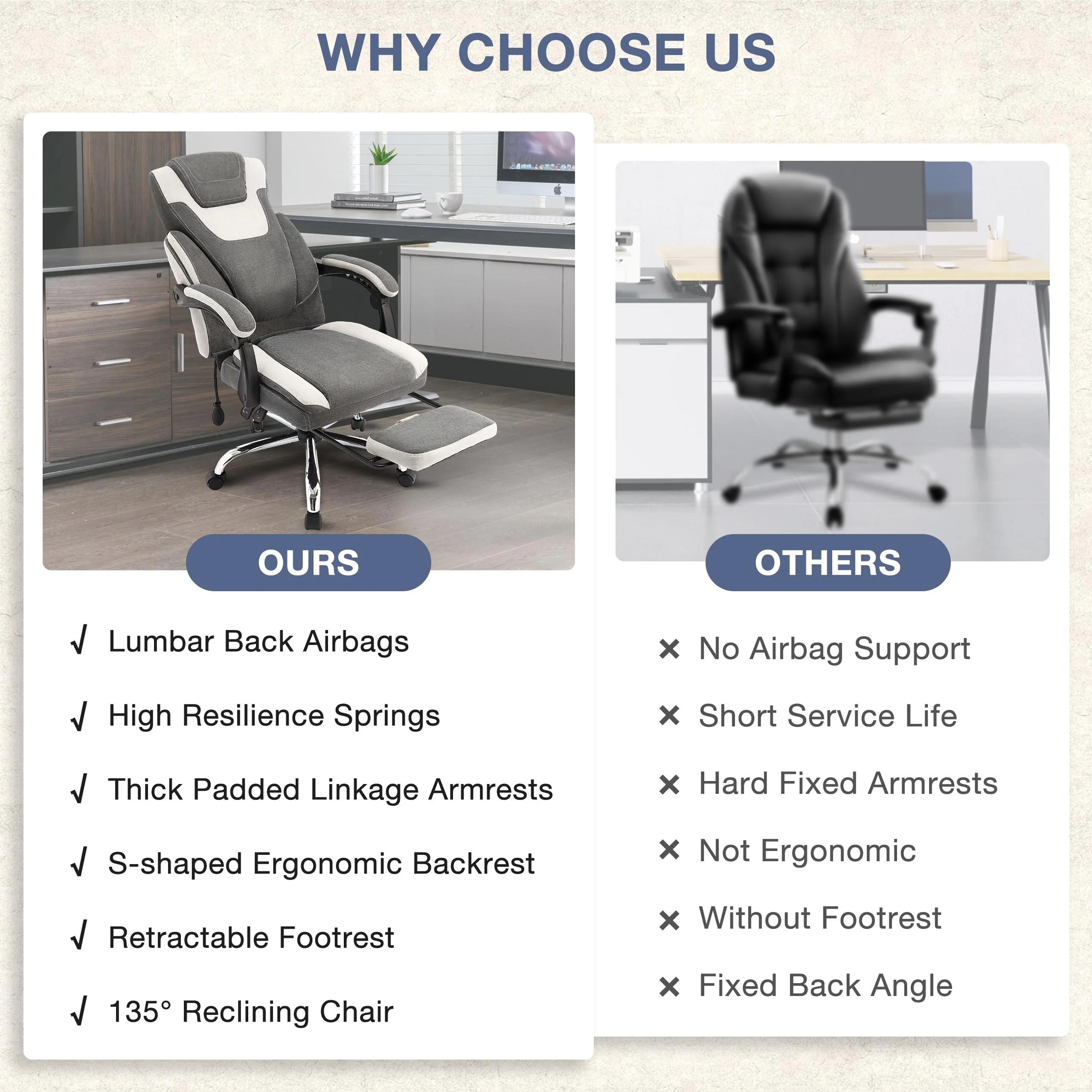 JONPONY Big and Tall Office Chair 400lbs, Executive Reclining Office Chairs with Footrest, High Back Home Office Chair Thick Padded Armrests, Ergonomic Adjustable Lumbar Support, PinkWhite - Image 15
