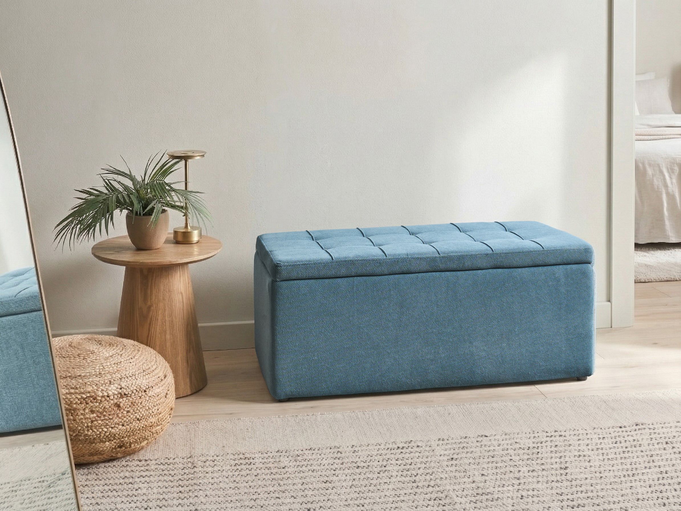 Storage Ottoman OREM Fabric 100 cm 40 cm Blue