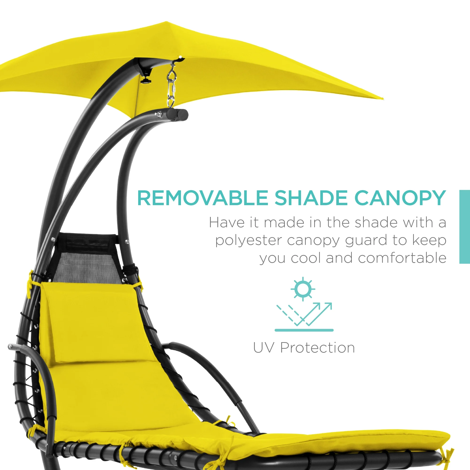 Best Choice Products Hanging Curved Chaise Lounge Chair Swing for Backyard, Patio w/ Pillow, Shade, Stand - Teal - Image 107