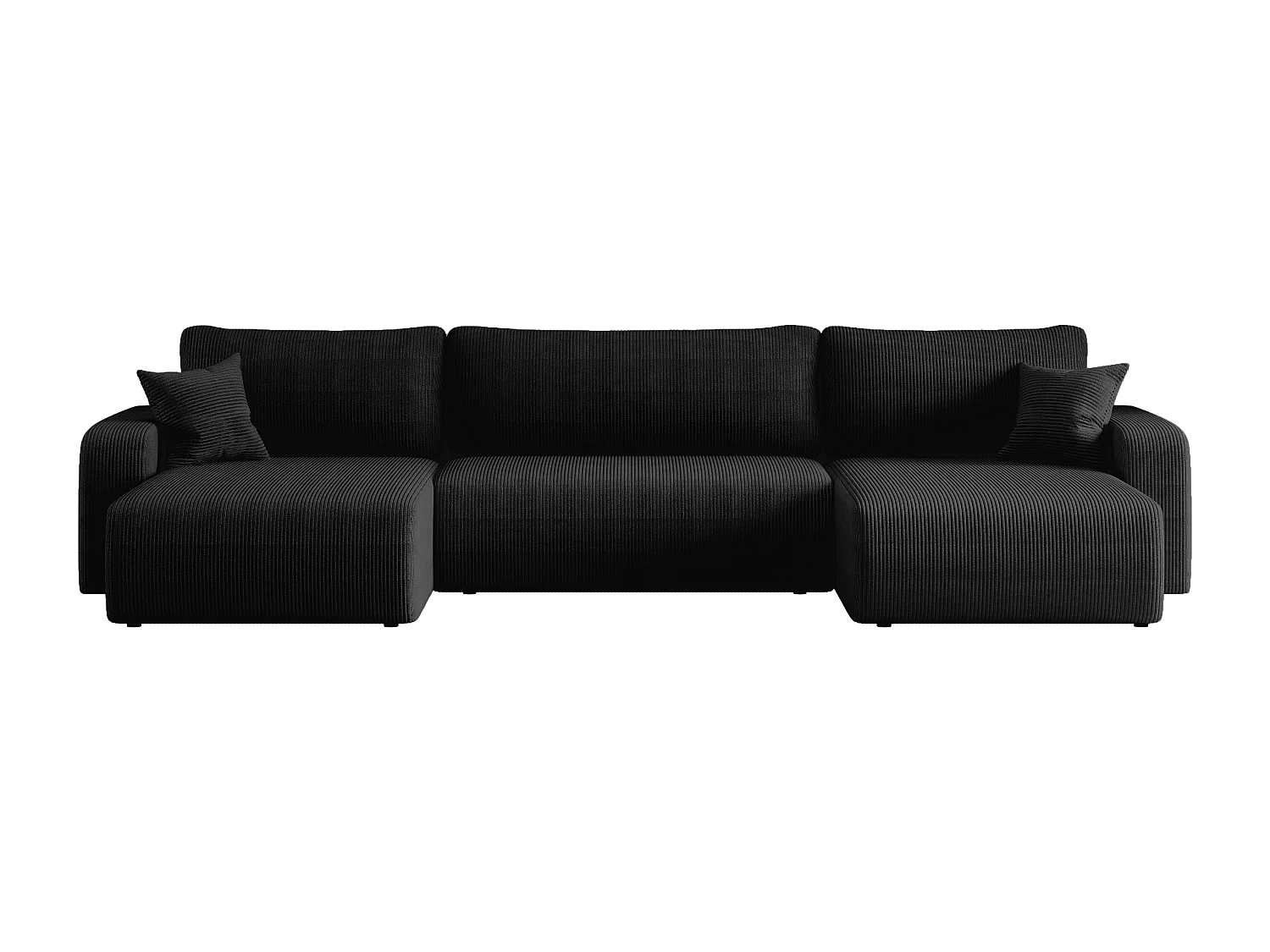 Canapé d’angle réversible PIANIOO U convertible – Velours côtelé noir, grand coffre de rangement, fonction couchage, angle universel gauche/droite