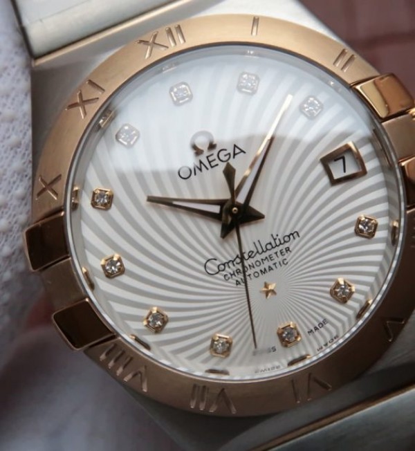 Replica Omega V6 Constellation 35mm YG Bezel White Textured Dial SS Bracelet A2500 - Top club