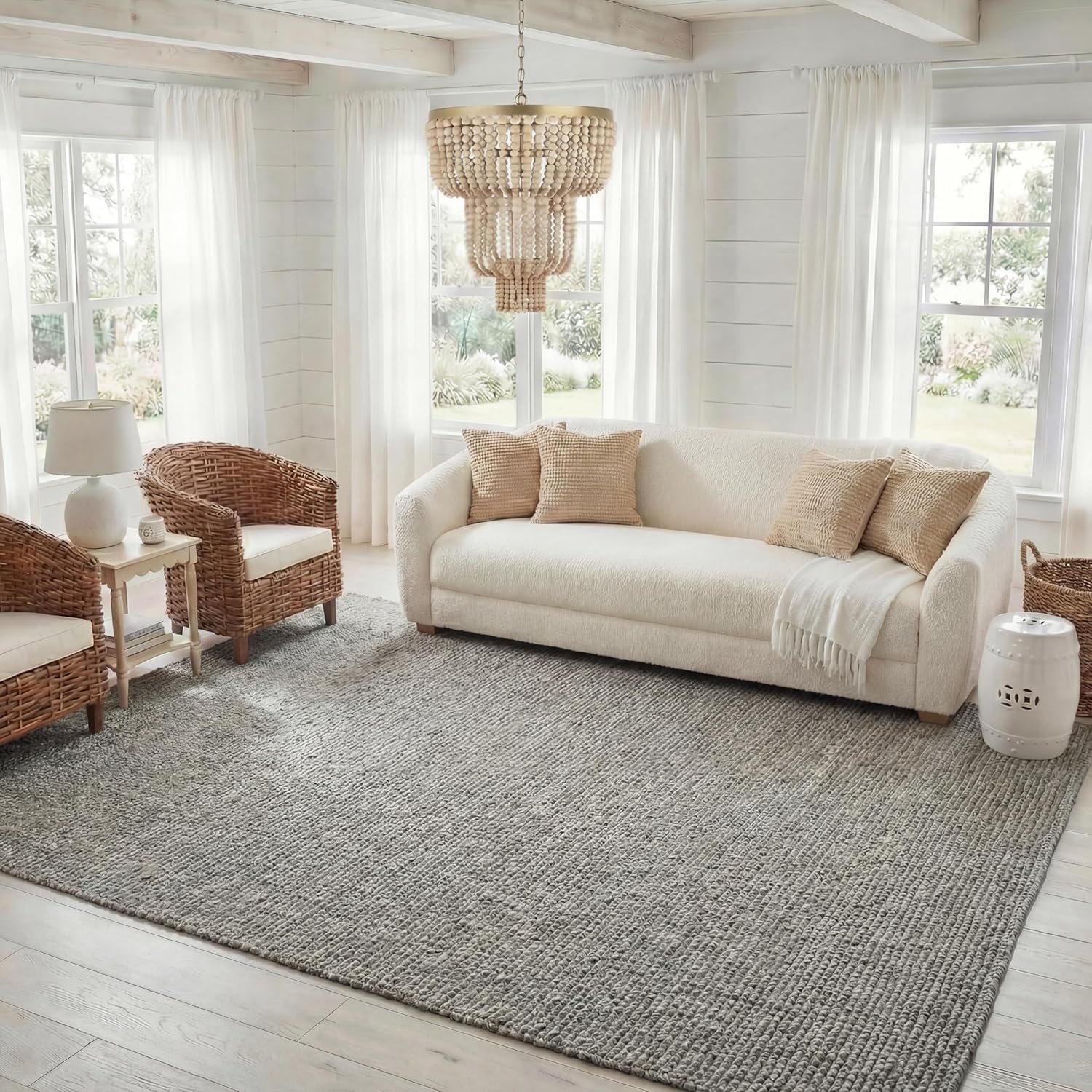 SAFAVIEH Area Rug 8x10 - Natural Fiber Collection - Large - Light Grey, Handmade Chunky Textured Jute, Thick (NF447G)