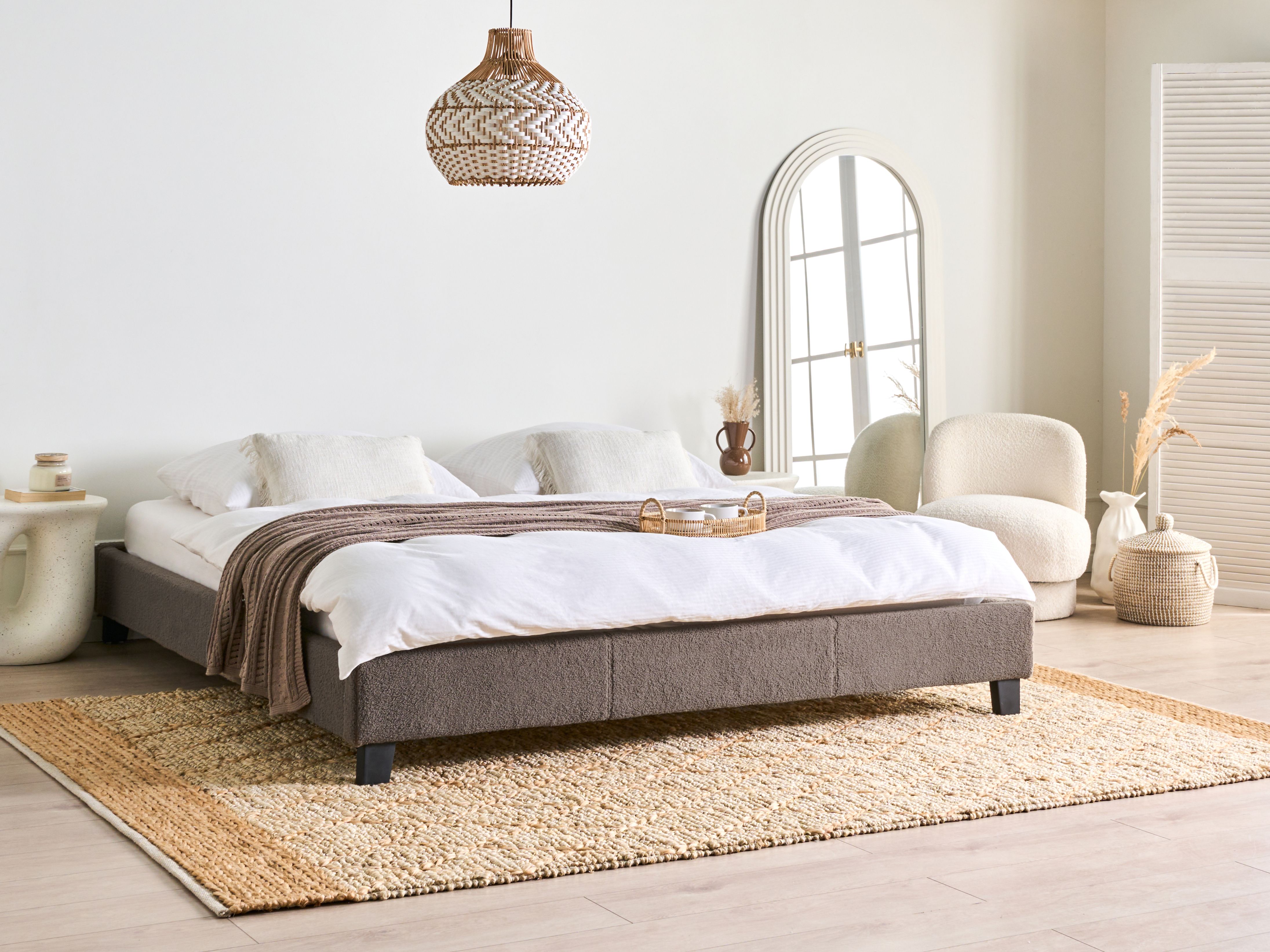 Bed without Headboard Boucle ROANNE 180 x 200 cm (EU Super King) Taupe