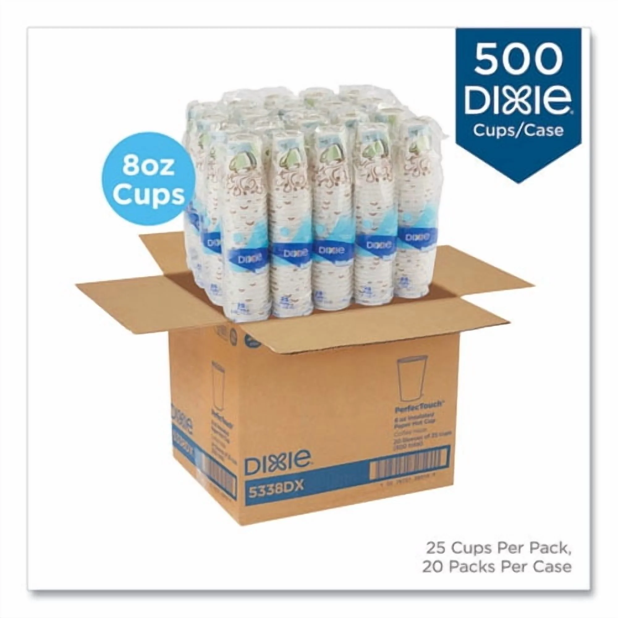 Perfectouch Paper Hot Cups, 8 Oz, Coffee Haze Design, 25/sleeve, 20 Sleeves/carton | Bundle of 2