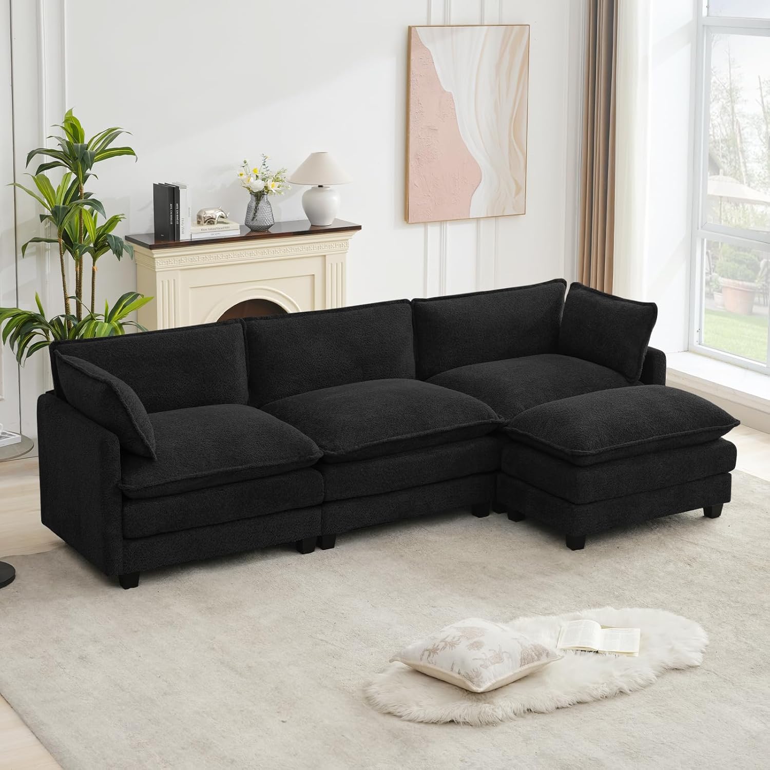ROWHY Oversized Modular Sectional Couch with Movable Ottoman, 112