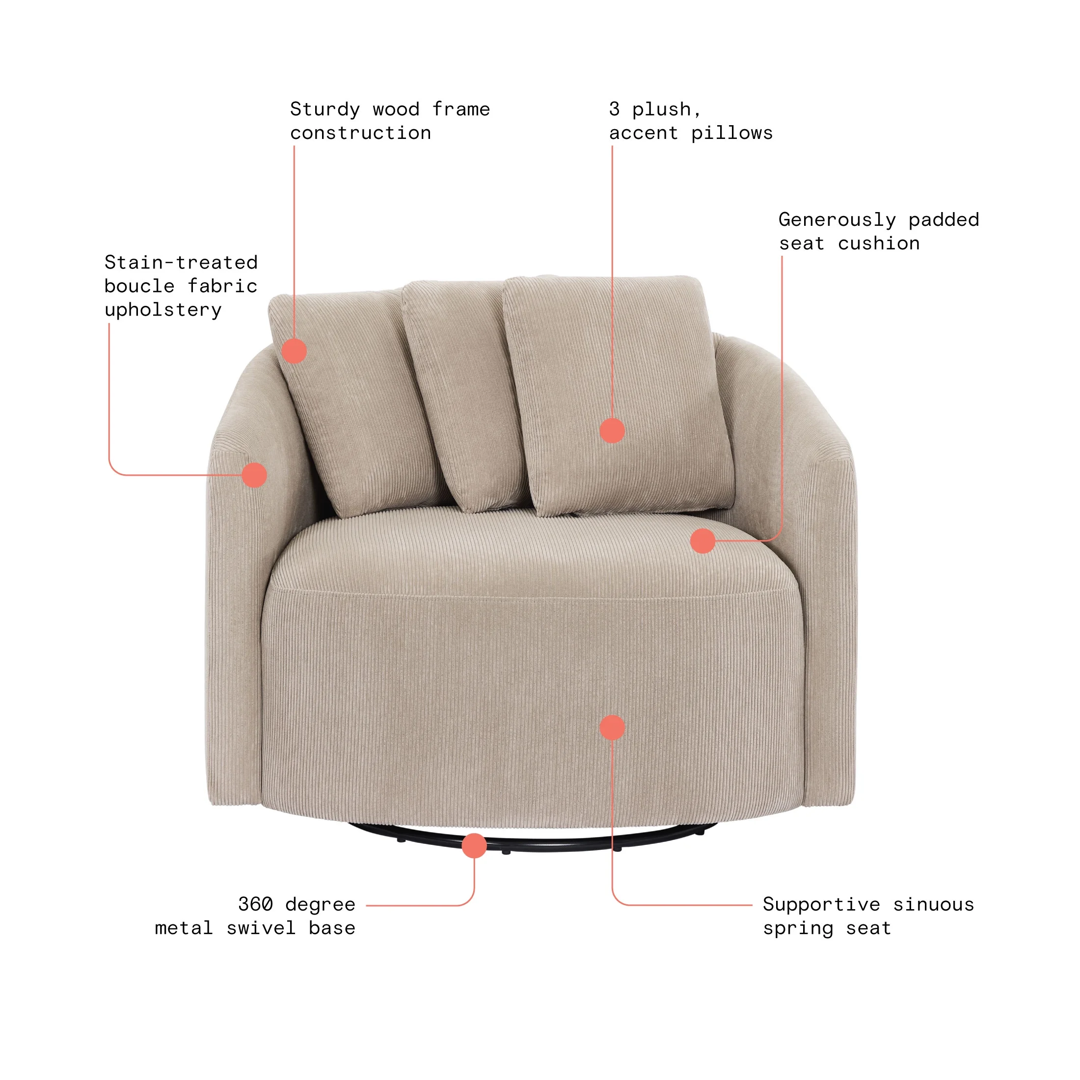 Beautiful Drew Accent Chair by Drew Barrymore, Cream Boucle - Image 46