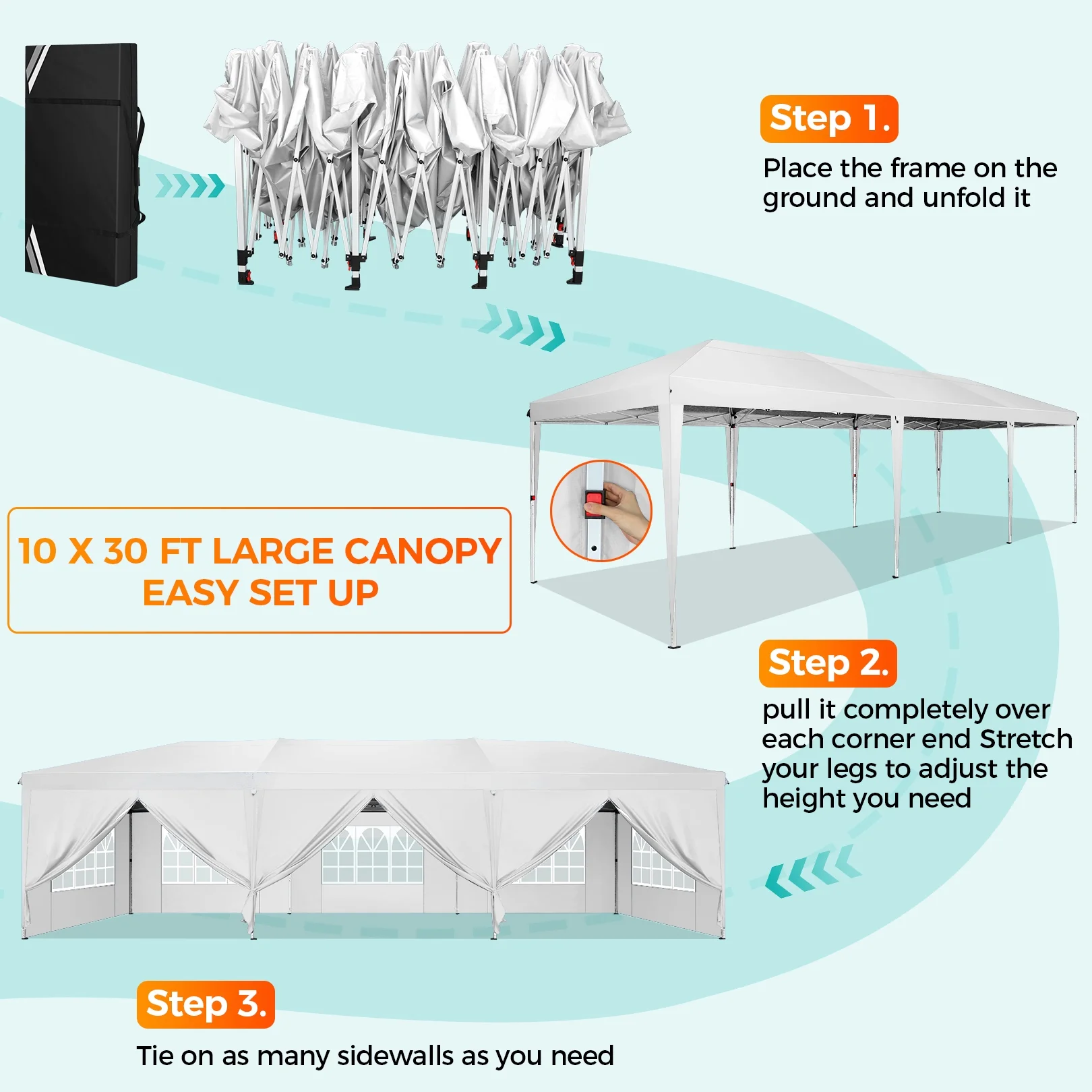 SANOPY 10'x10' EZ Pop Up Canopy Tent Outdoor Party Instant Shelter Portable Folding Beach Canopy with 4 Sandbag & Carrying Bag, Black - Image 44