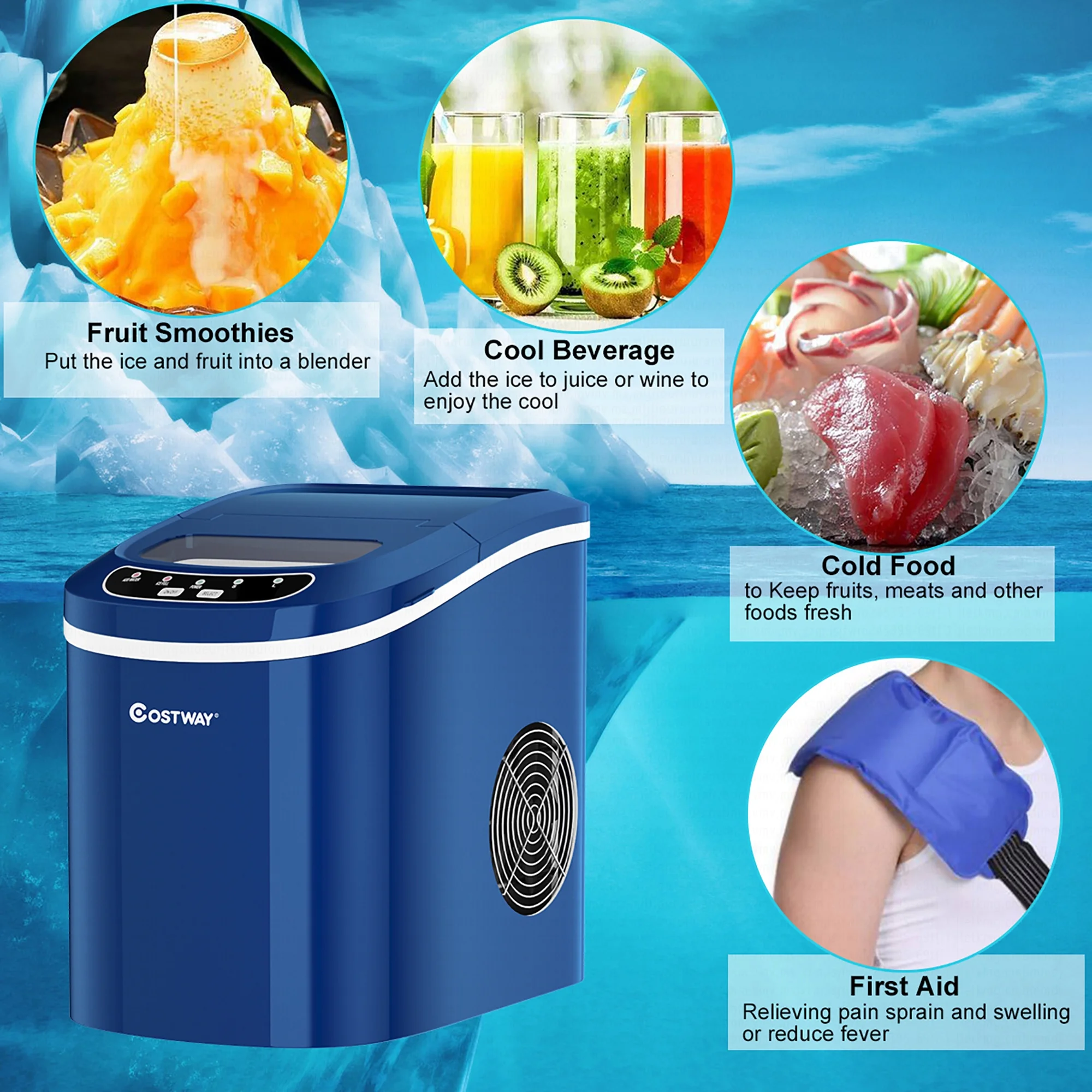 Costway Silver Portable Compact Electric Ice Maker Machine Mini Cube 26lb/Day - Image 26