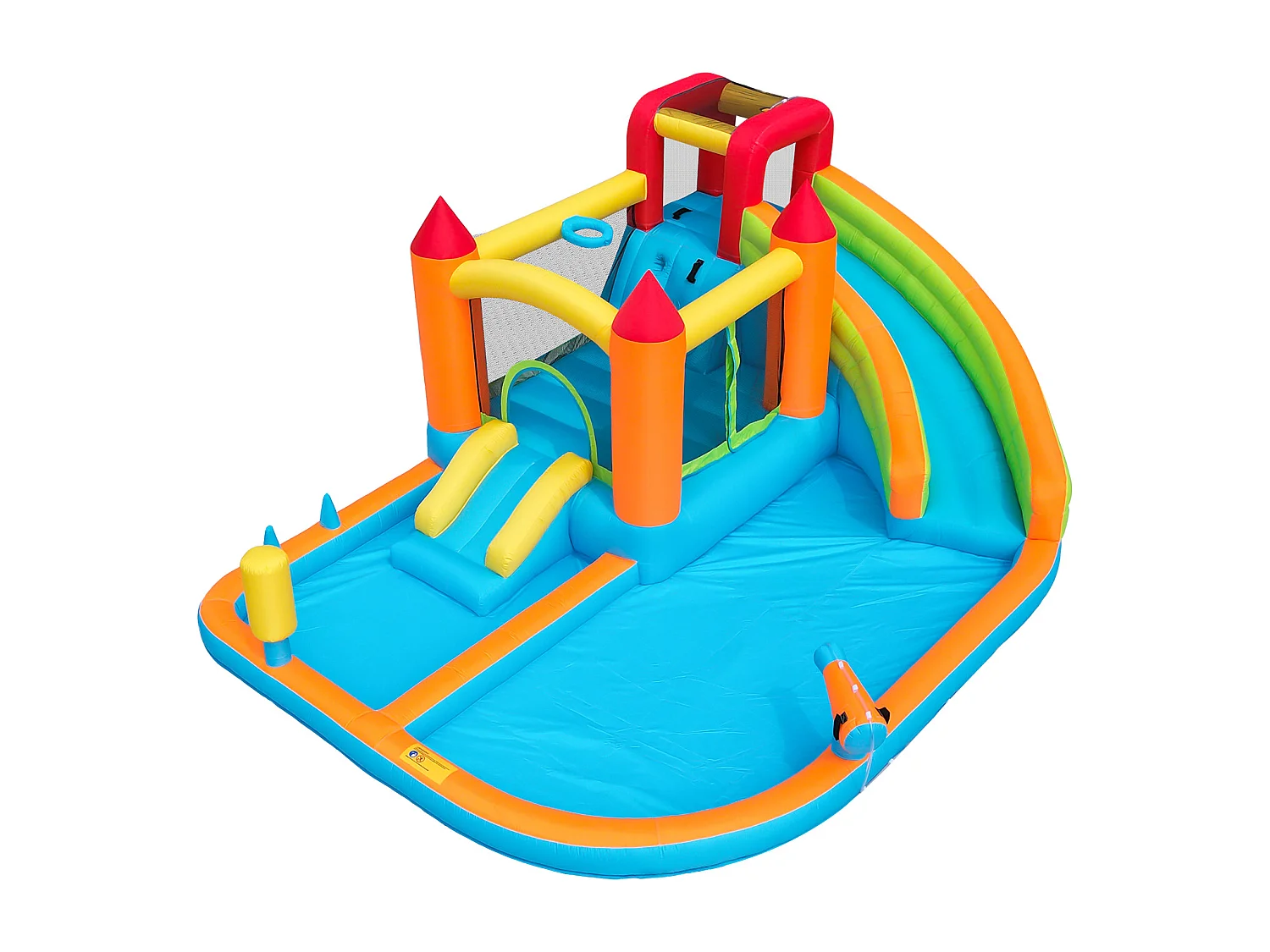 Château gonflable 450W, usage sec et humide, toboggan, trampoline, panier de basket, pistolets à eau, tissu Oxford orange