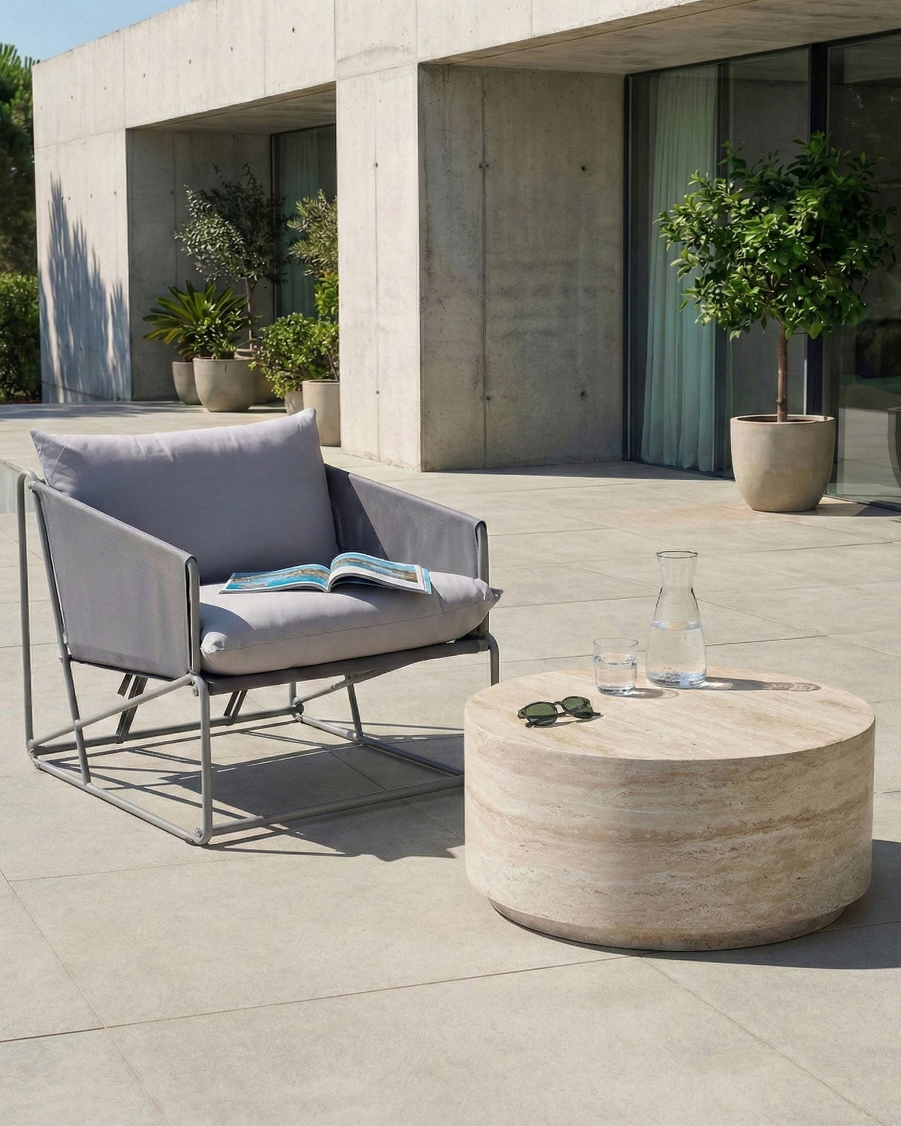 Garden Chair with Cushion PONTE Metal Grey