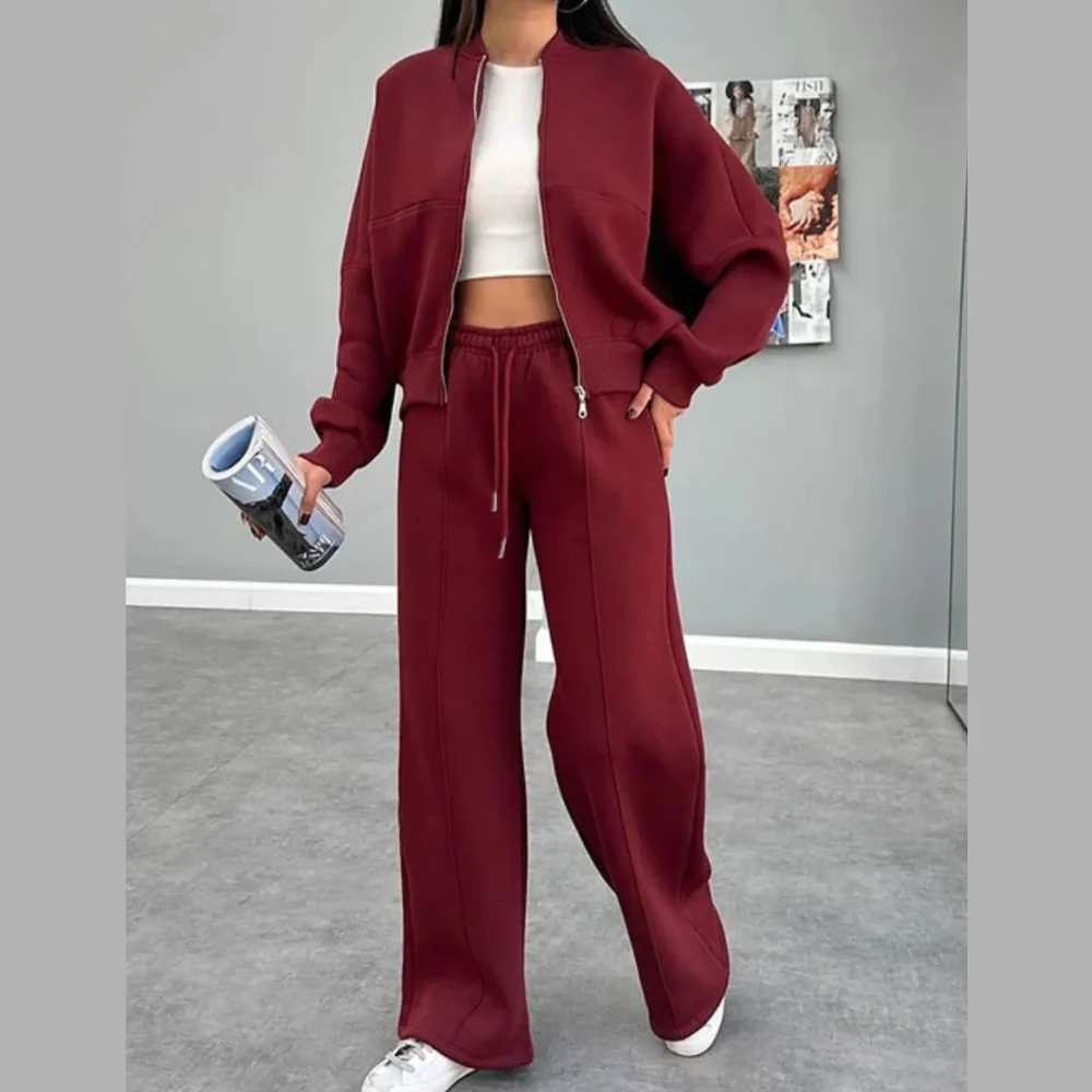 Baseball Collar Zip Up Outerwear and Drawstring Pants Set - ZKZOOK