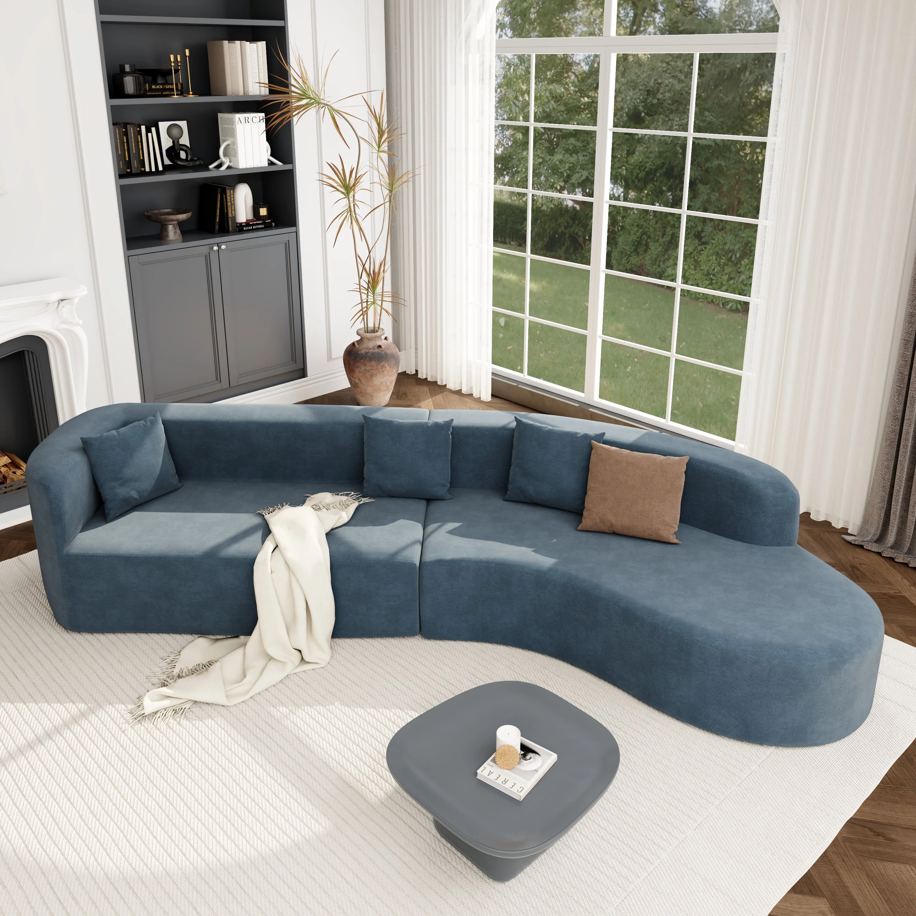 Harper & Bright Designs Modern Curved Floor Sofa Set, Modular Sectional Sponge Couch for Living Room, 2 PC Free Combination No Assembly Foam-Filled Sofa, Beige - Image 97