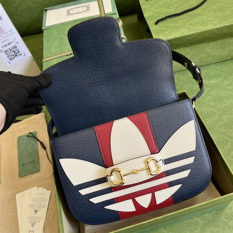 adidas x Gucci Gucci Horsebit 1955 small bag Dark blue and red leather – GB1051:1High-quality replica