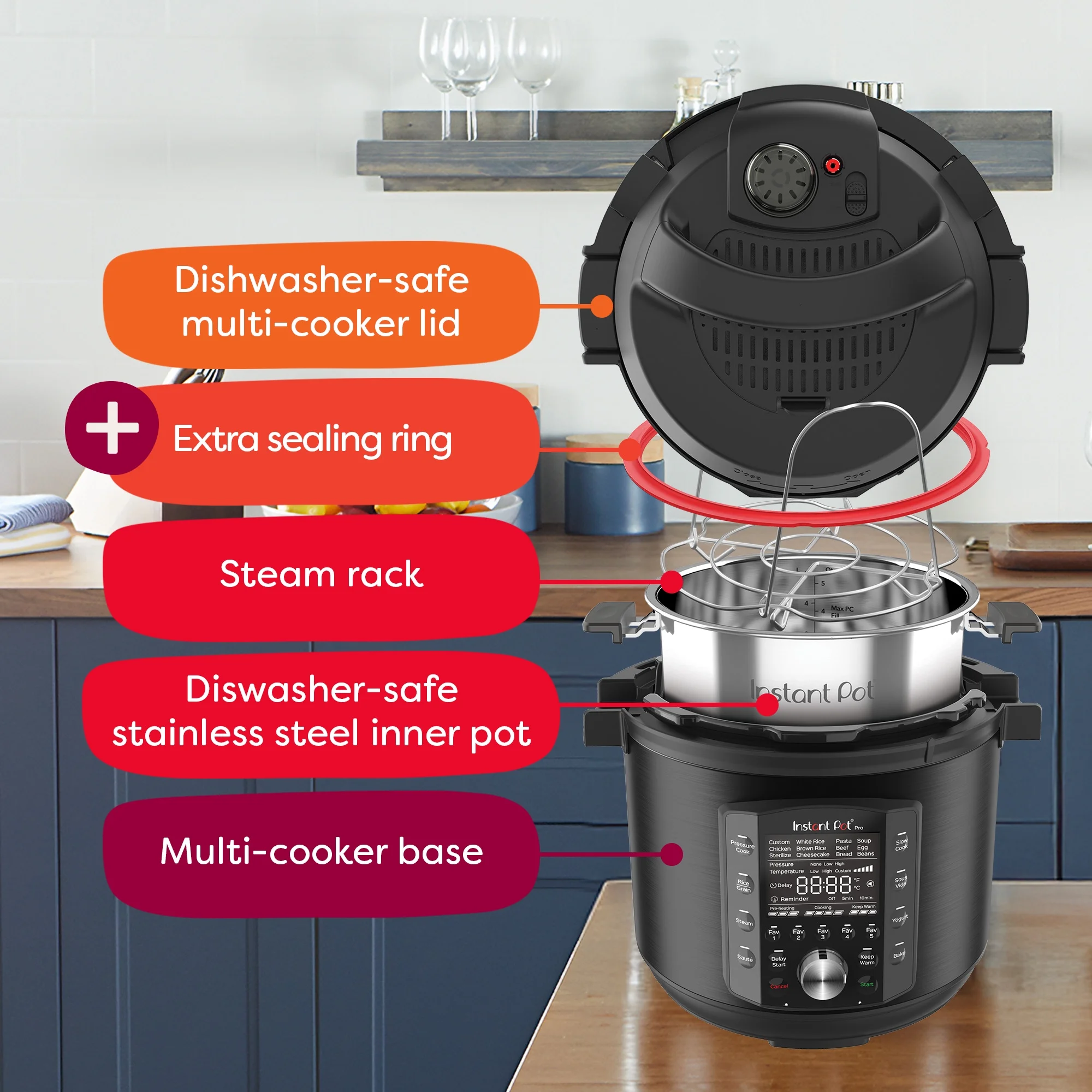 Instant Pot Pro 8-Quart Electric Pressure Cooker, 10-in-1 Slow Cooker, Rice/Grain Cooker, Steamer, Saut��, Sous Vide, Yogurt Maker, Sterilizer and Warmer - Image 4