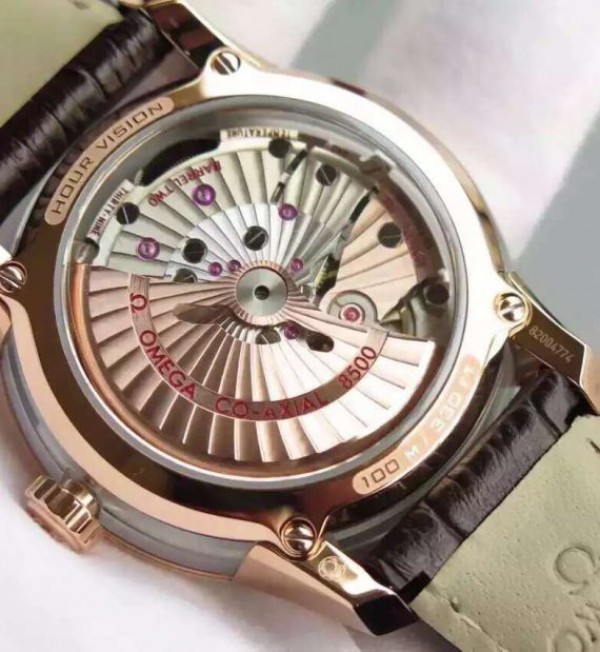 Replica Omega V6F De Ville Hour Vision Co-Axial 41mm RG Brown Dial Brown Leather Strap A8500 - Top club