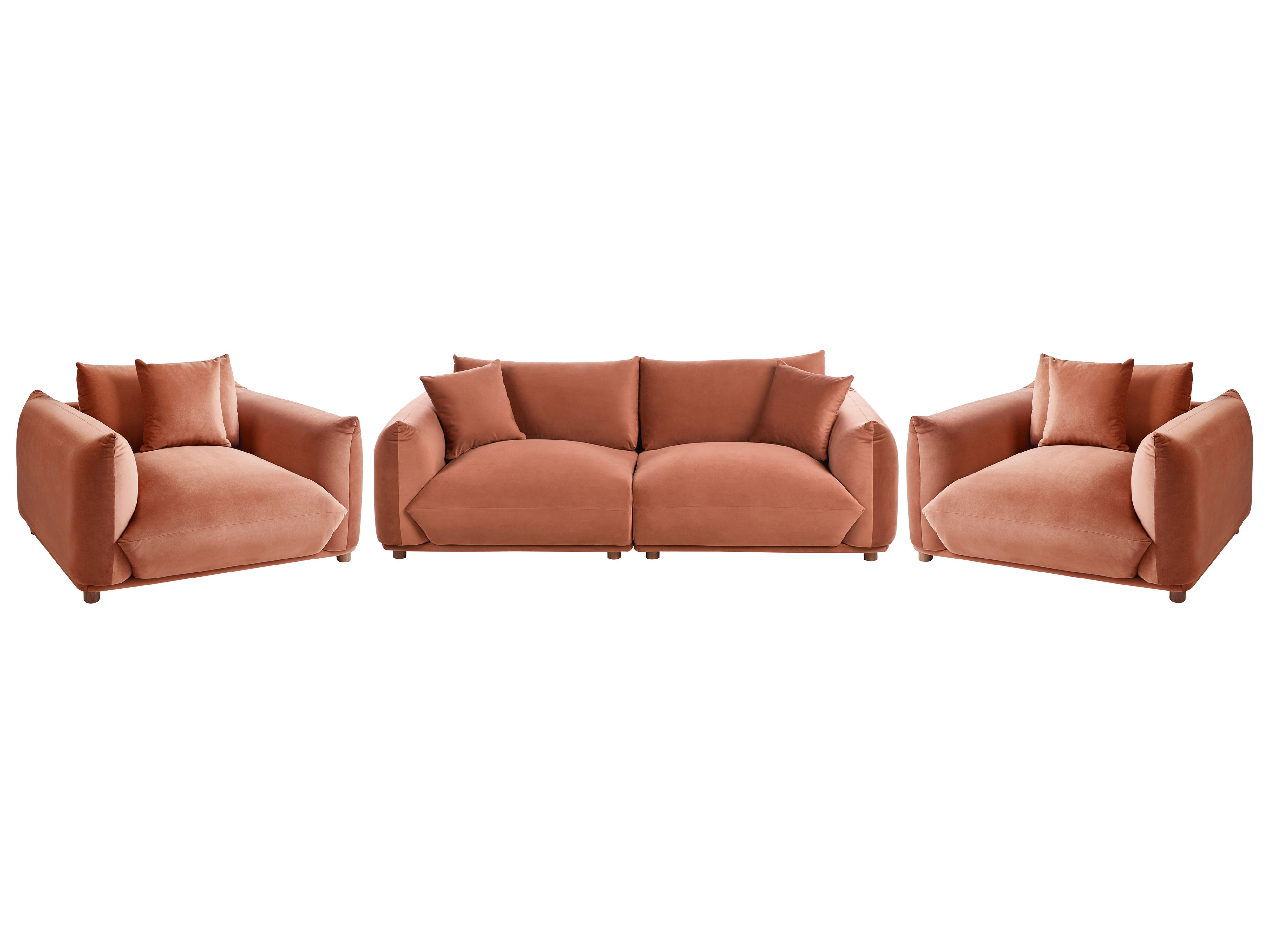 Living Room Set 5 Seater LUVOS Velvet Golden Brown