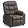 Costway Kids Youth Recliner Chair PU Leather w/Cup Holders & Side Pockets Grey - Image 8
