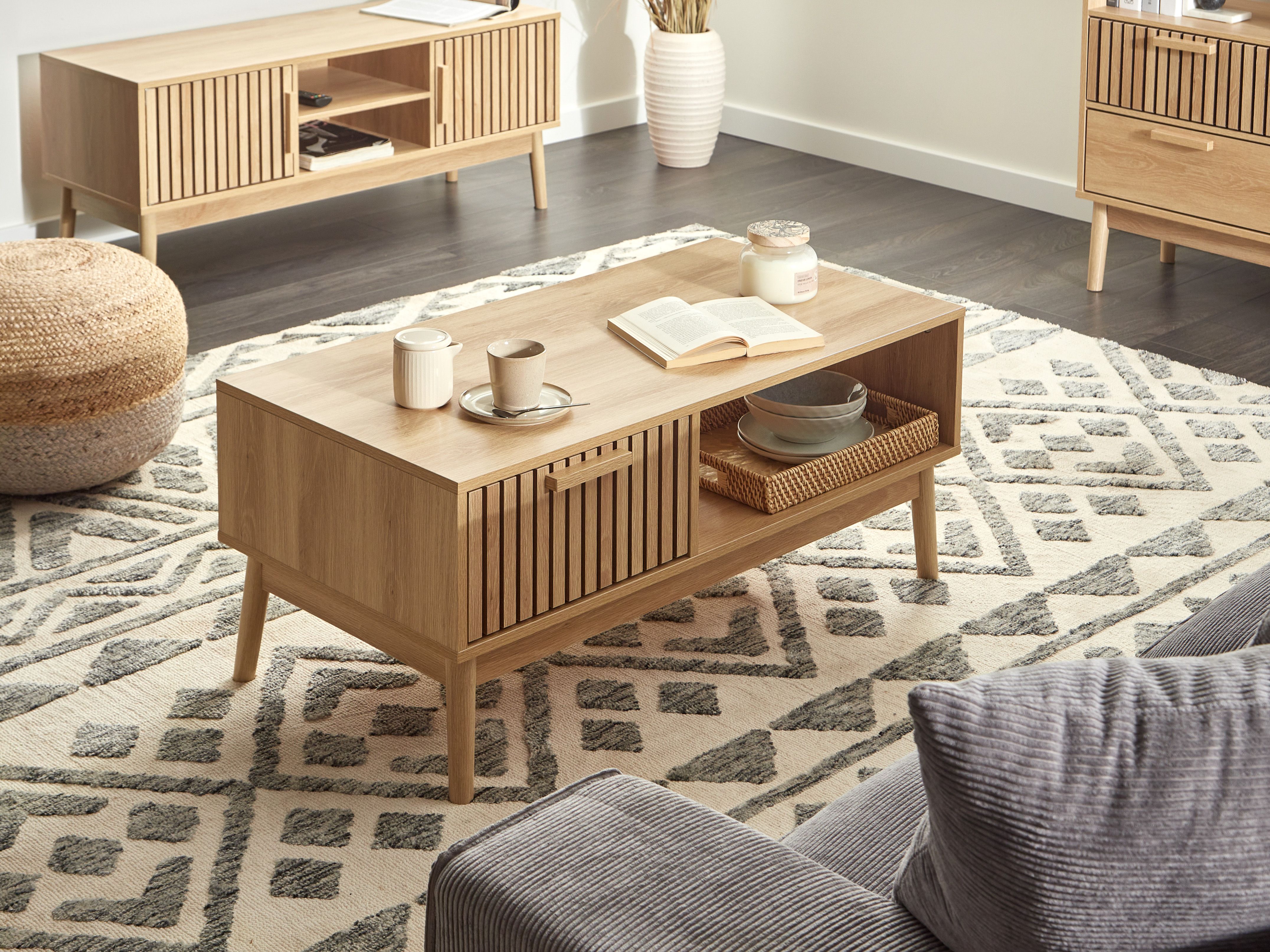Coffee Table LYNWOOD Light Brown with Storage