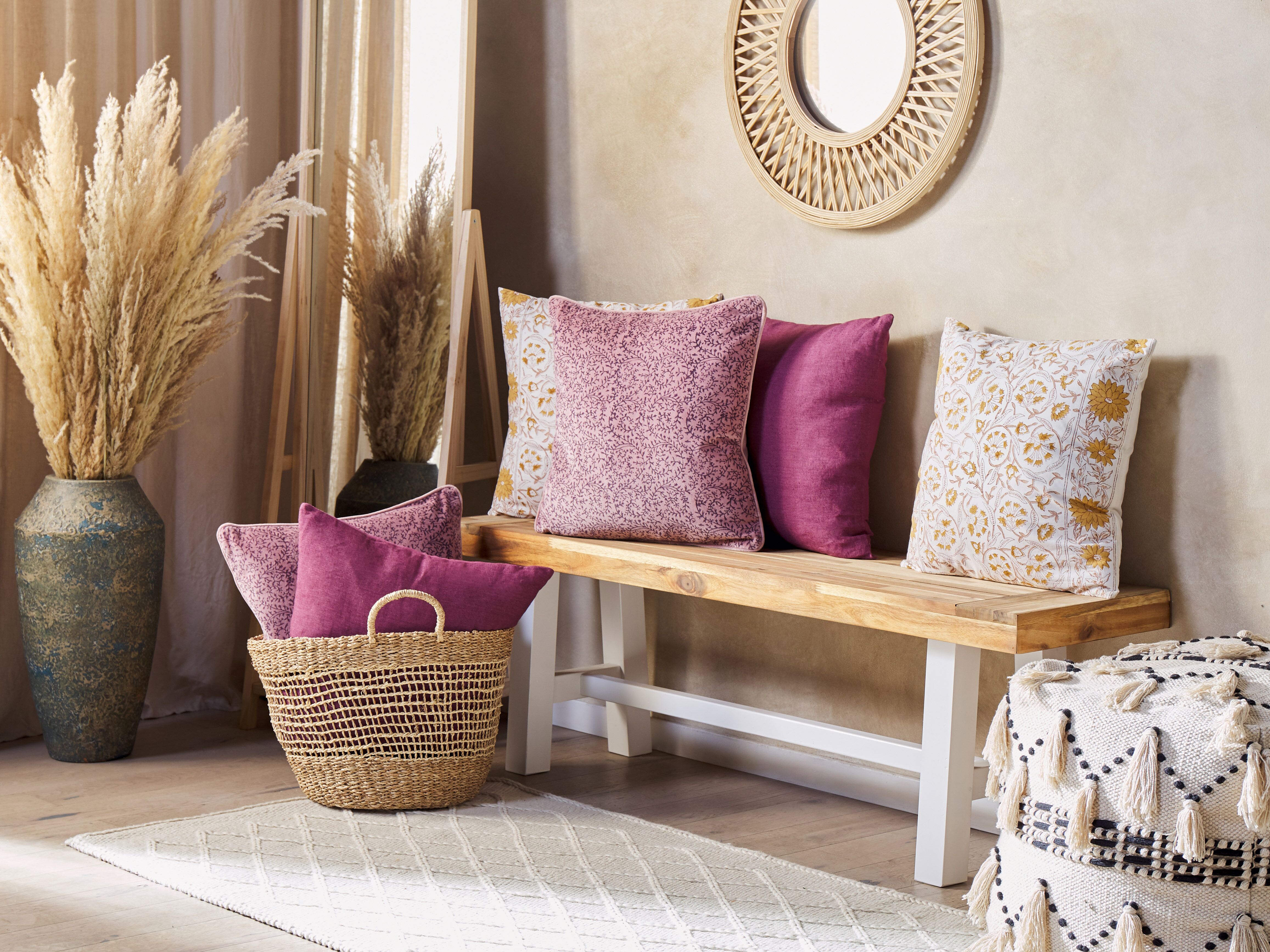 Throw Cushion ROMNEYA Velvet 45 x 45 cm Pink Floral Pattern