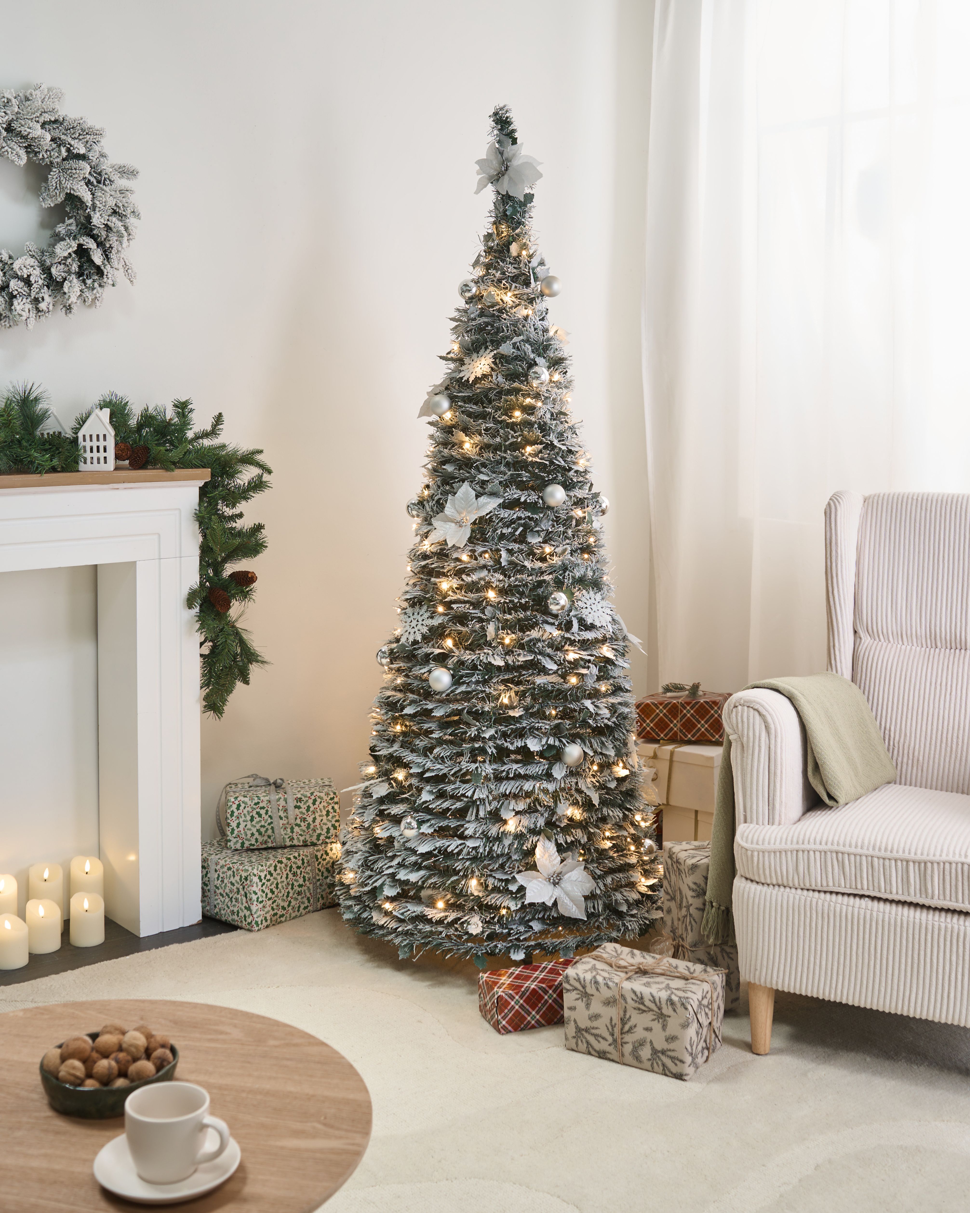Artificial Snowy Christmas Tree Folding LED FIRVANA 185 cm White
