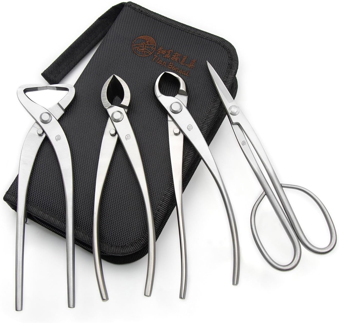 TianBonsai 4-PCS Bonsai Tool Set Including Concave Cutter Straight Edge Cutter Trunk Splitter And Bonsai Scissors Equip With Tool Bag