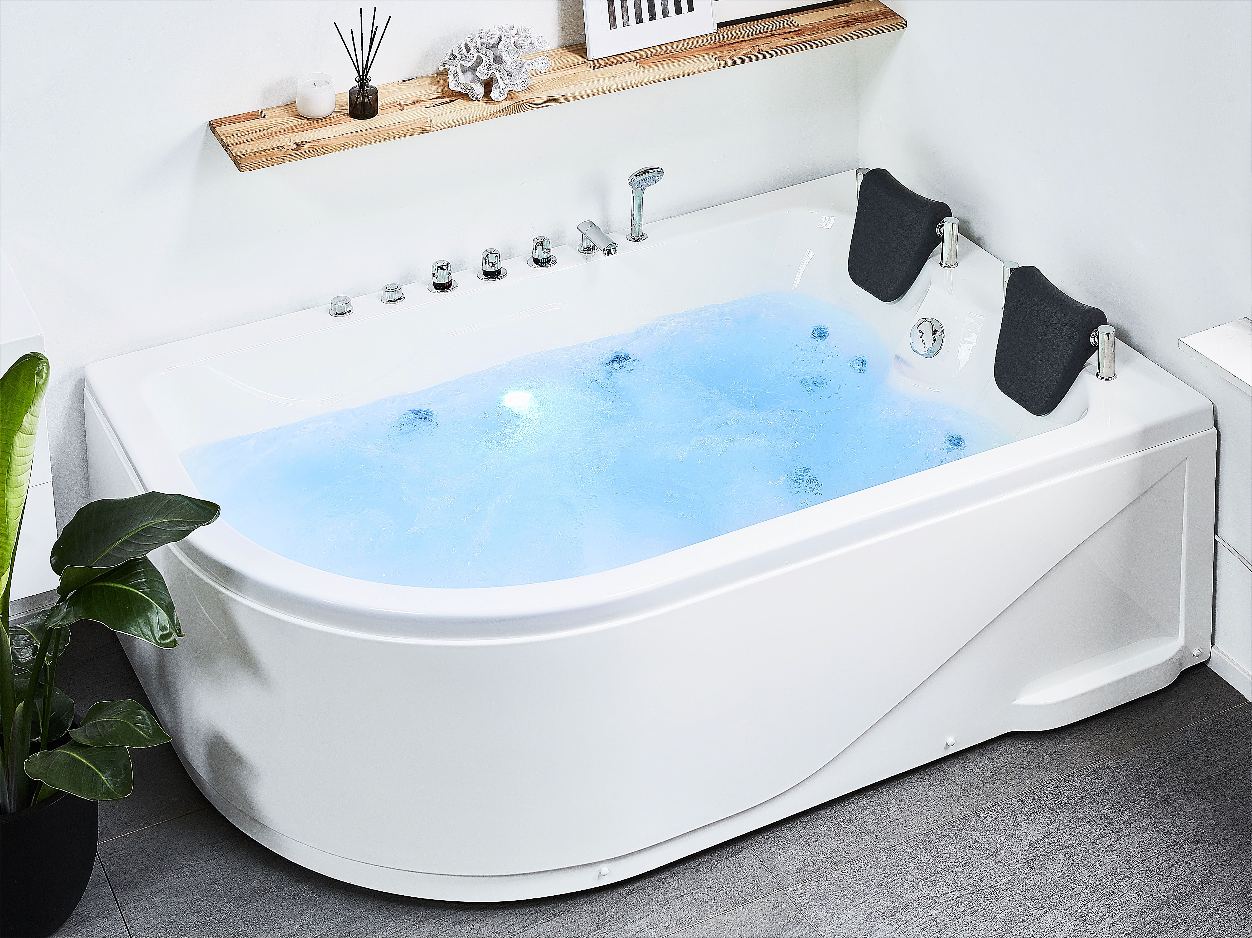 Corner Hot Tub with LED CALAMA Left Hand 1800 x 1200 mm White