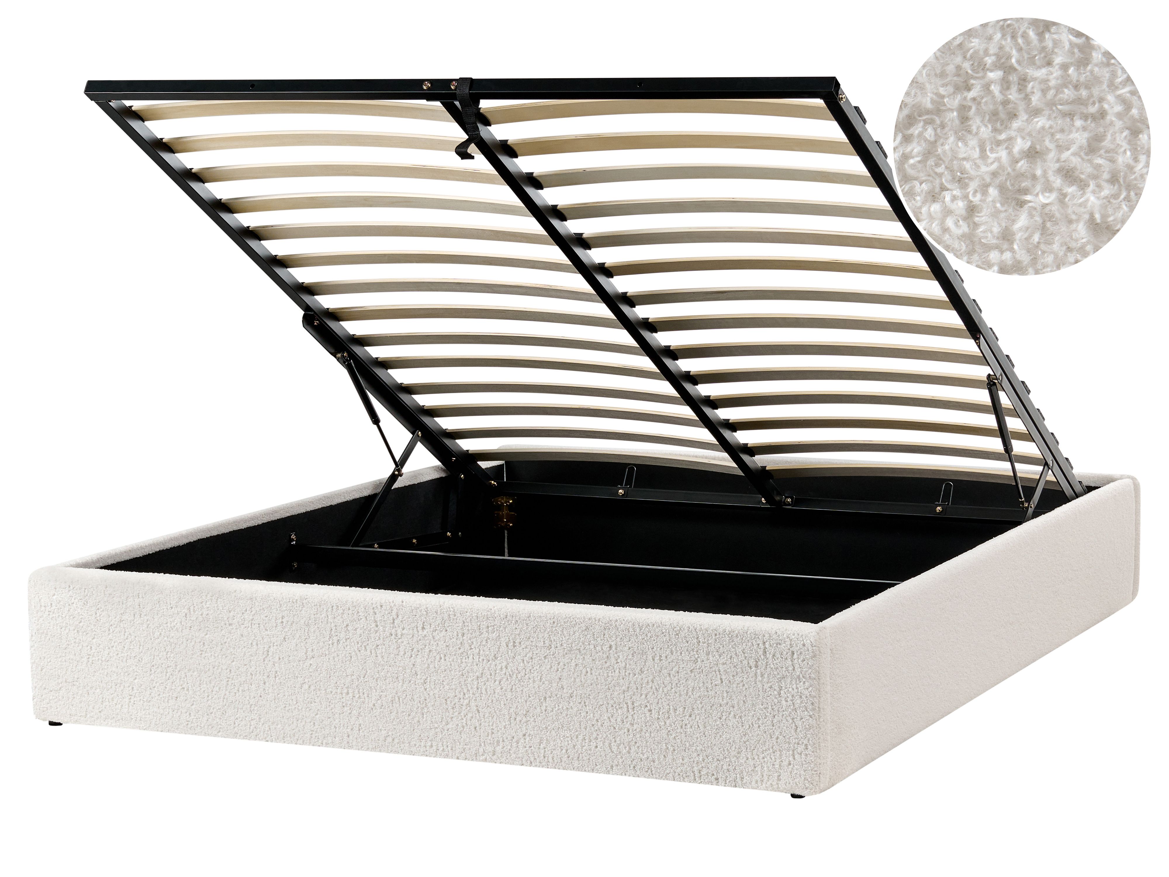 Ottoman Bed without Headboard Boucle DINAN 160 x 200 cm (EU King Size) Off-White