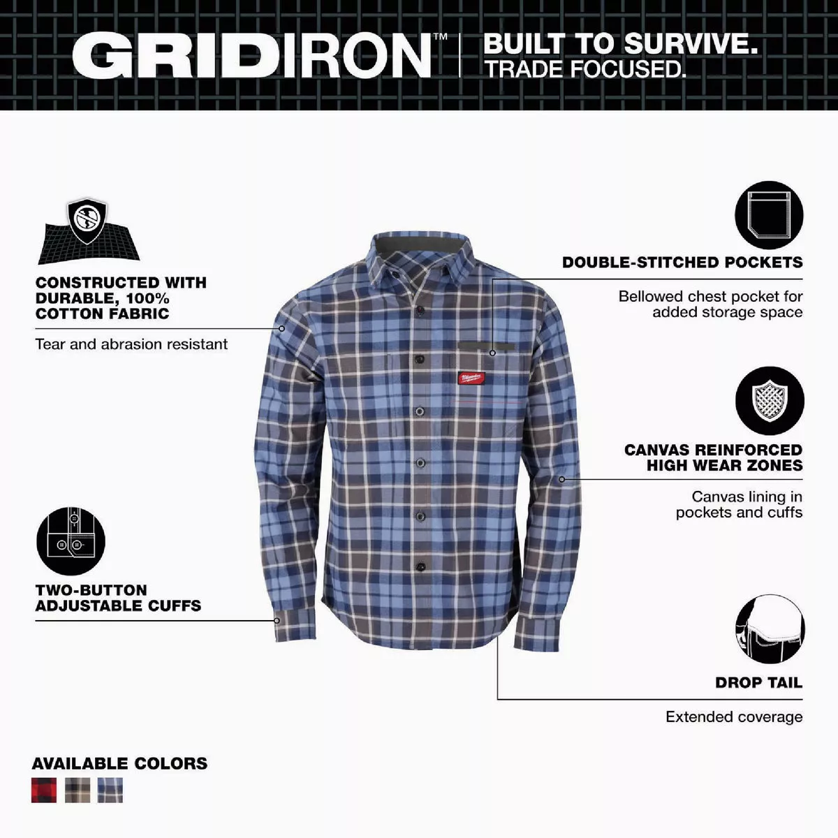 Milwaukee GridIron Men's Large Blue Long Sleeve Flannel Shirt
