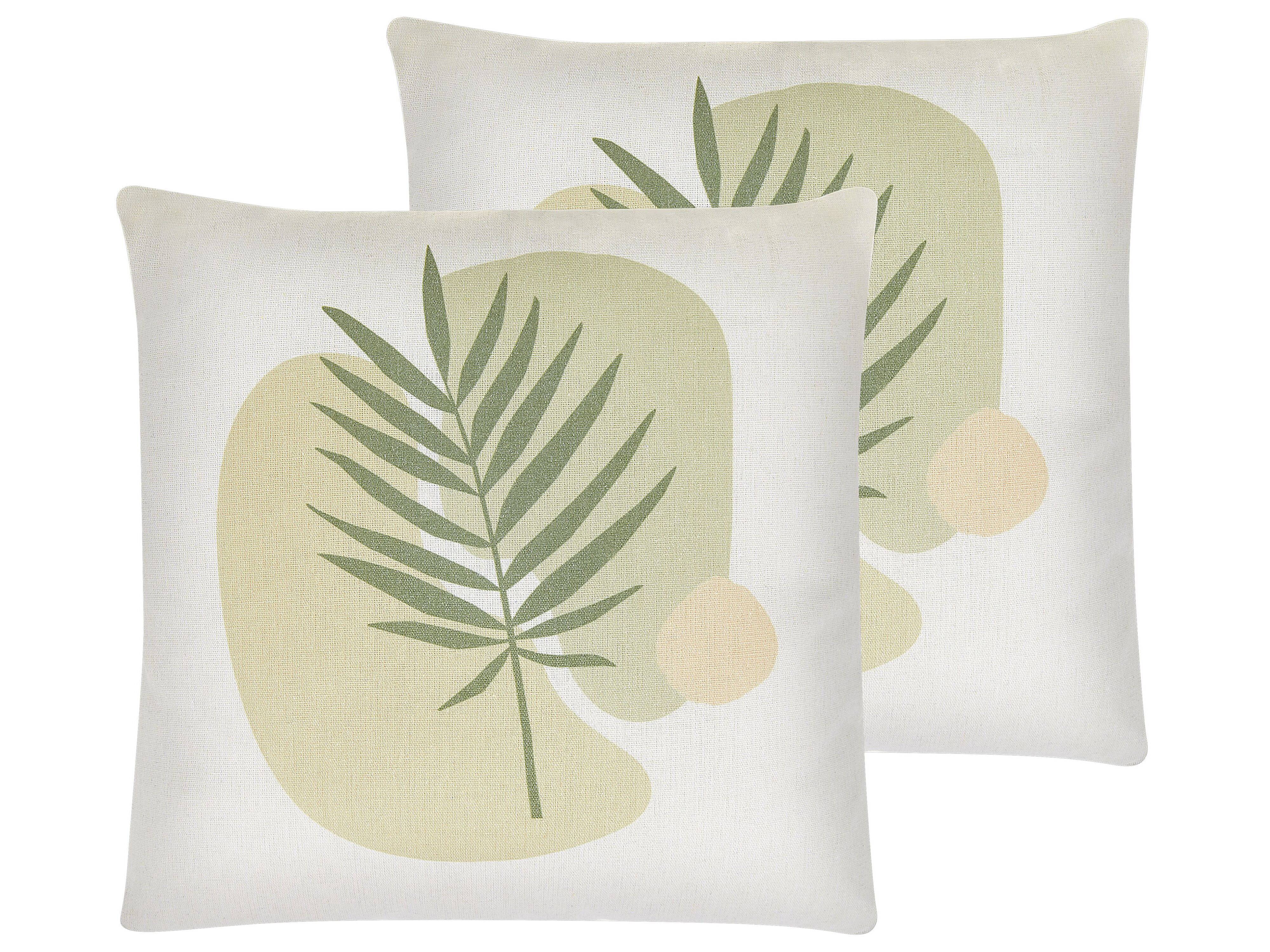 Set of 2 Decorative Cushions MICROSORUM 45 x 45 cm Light Green Plant Pattern