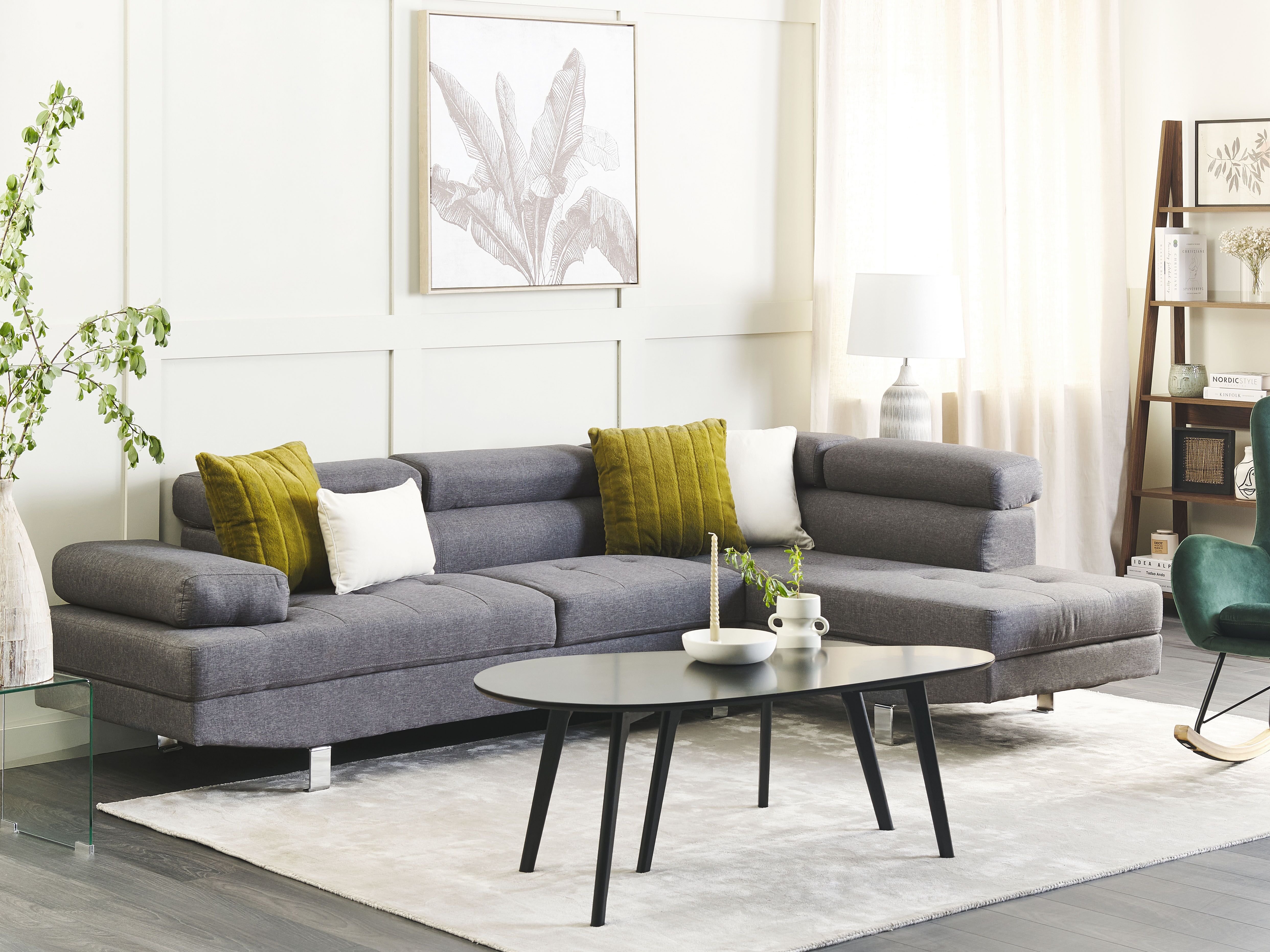 Corner Sofa 5 Seater NORREA Fabric Grey Left Hand