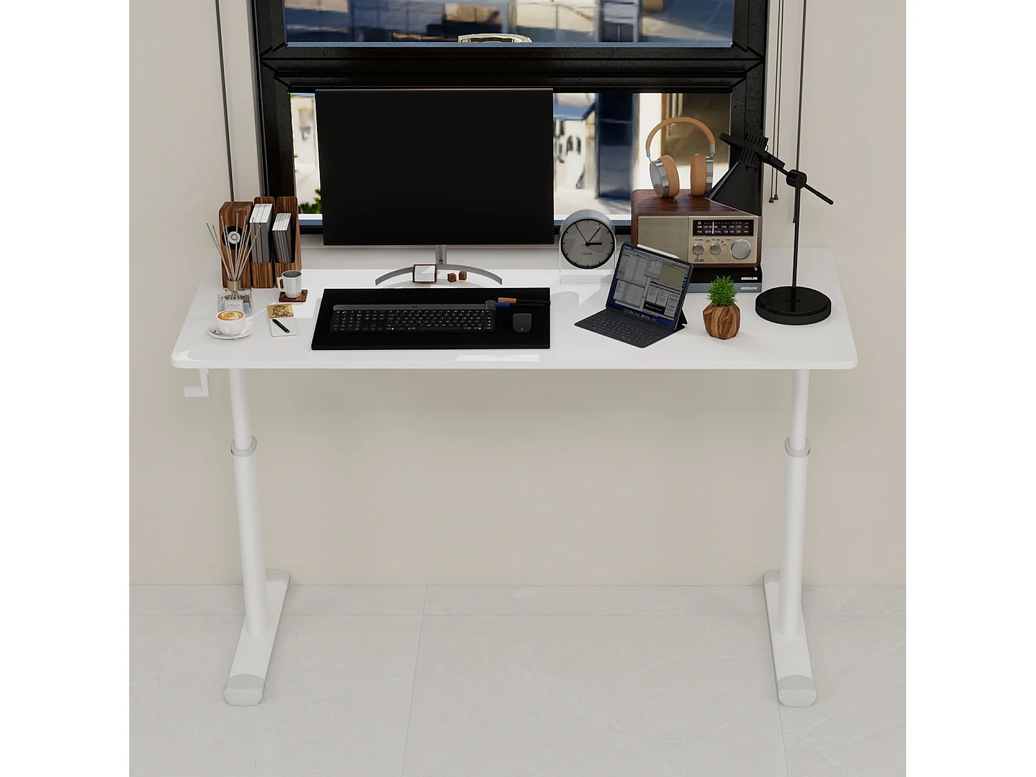Bureau réglable en hauteur blanc 120x60 cm - Bois et métal