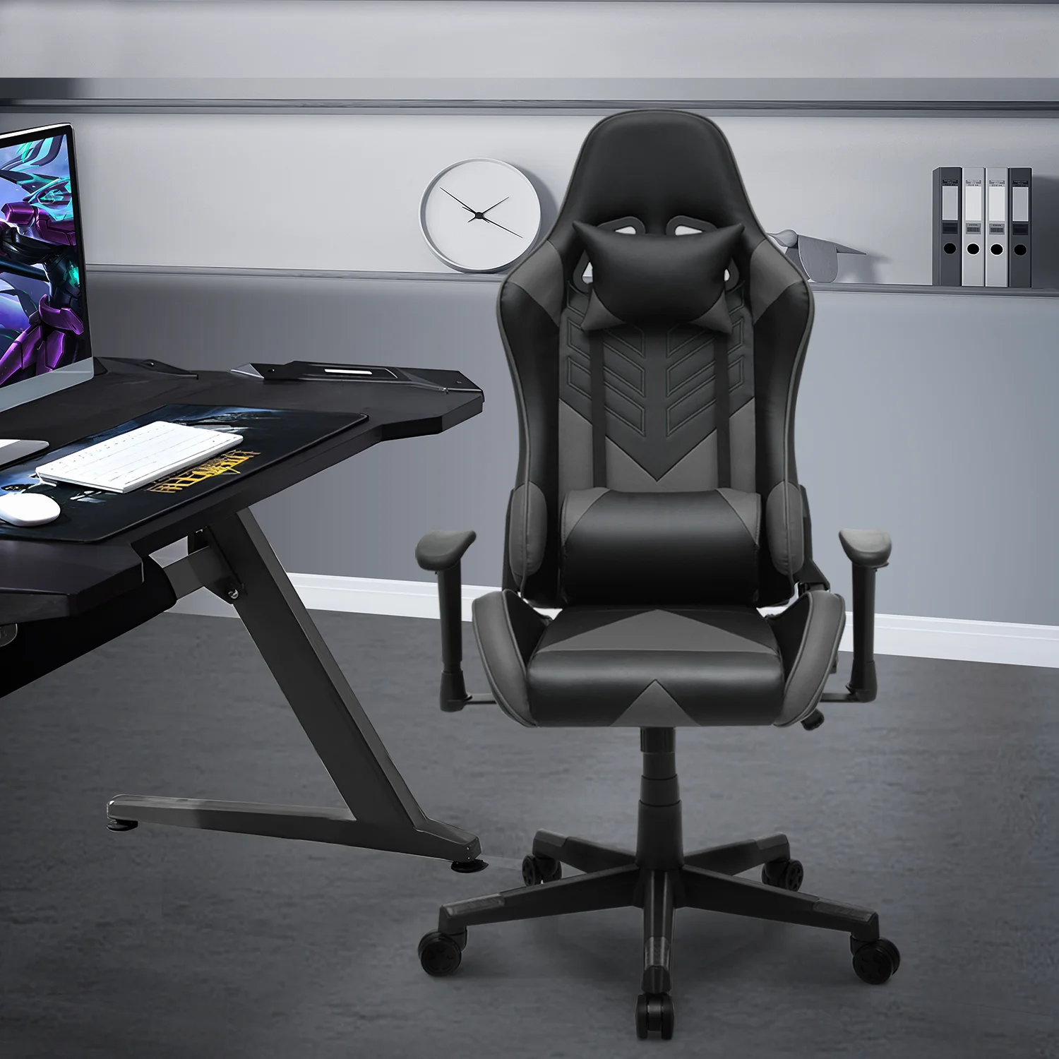 Magshion Ergonomic Gaming Chair, Comfortable Gaming Chair, Computer Chair Leather Desk Chair Adjustable Swivel Gaming Office Chair, Blue - Image 55