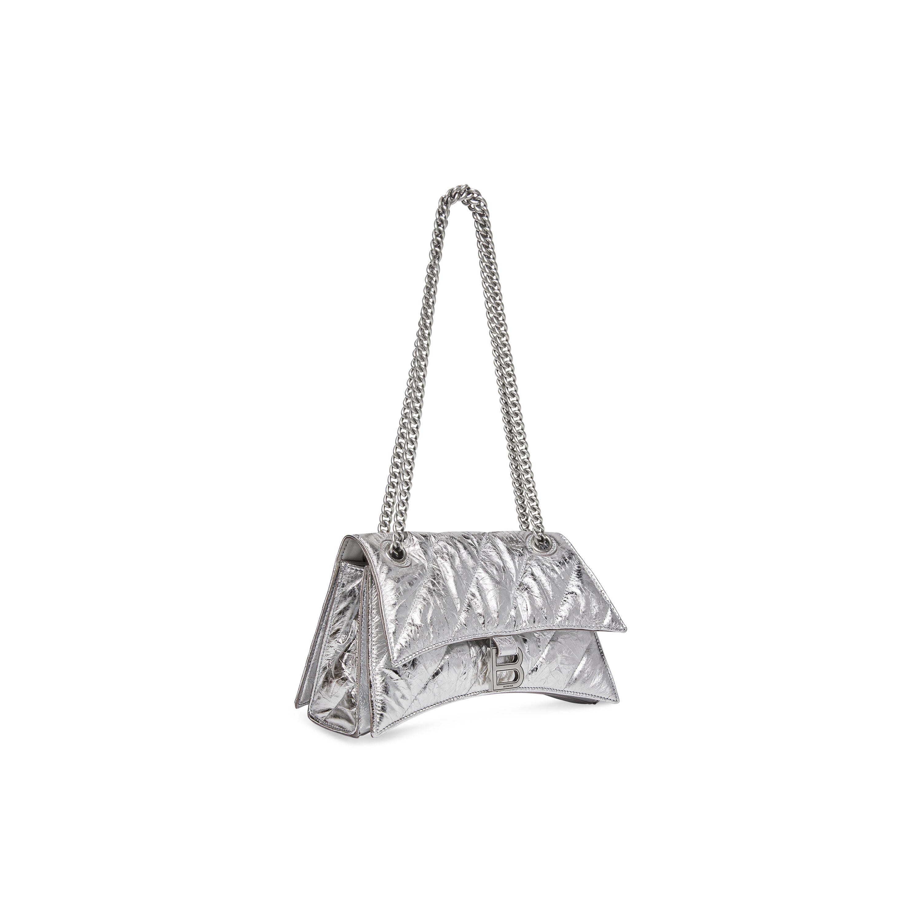 WOMEN'S CRUSH SMALL CHAIN BAG METALLIZED QUILTED IN SILVER - Replicaclubs