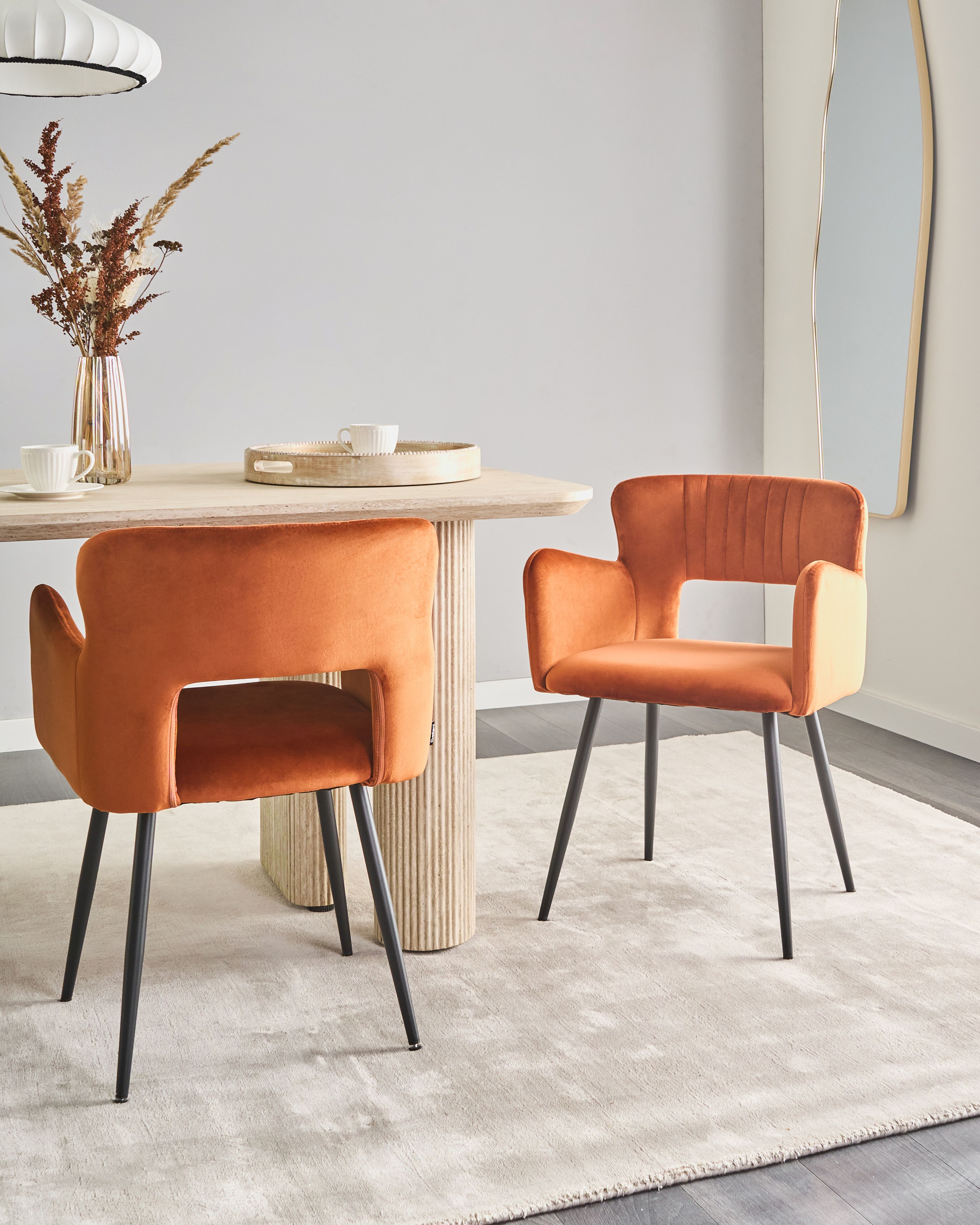 Set of 2 Dining Chairs SANILAC Velvet Orange