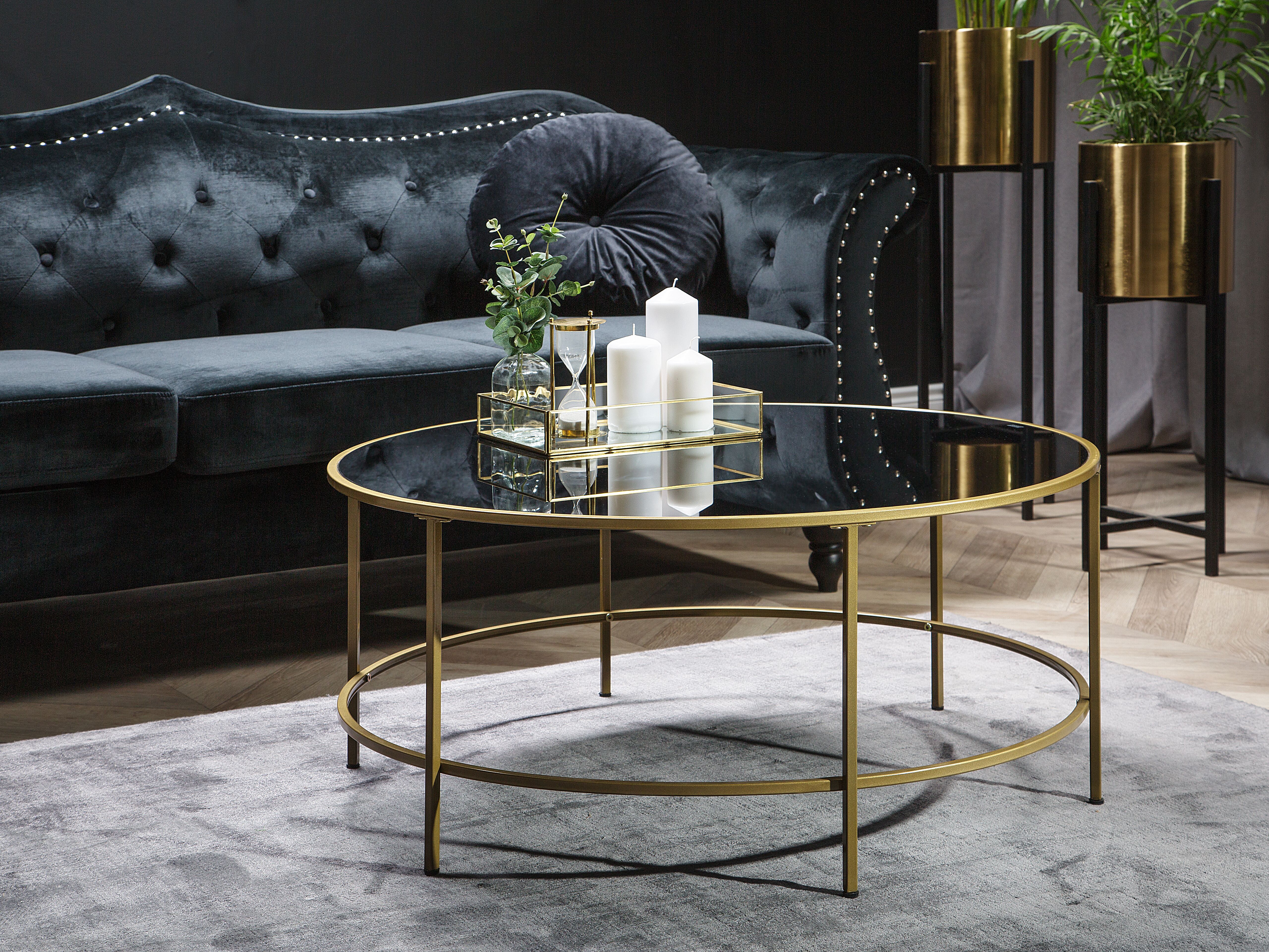Coffee Table FLORENCE Glass Black/ Gold