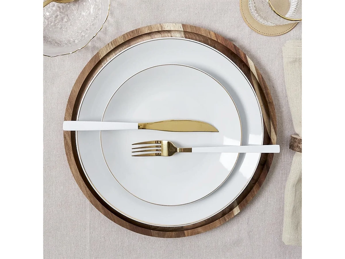 Set de 6 assiettes à dessert blanches en porcelaine avec liseré doré (Ø20cm) - AURA