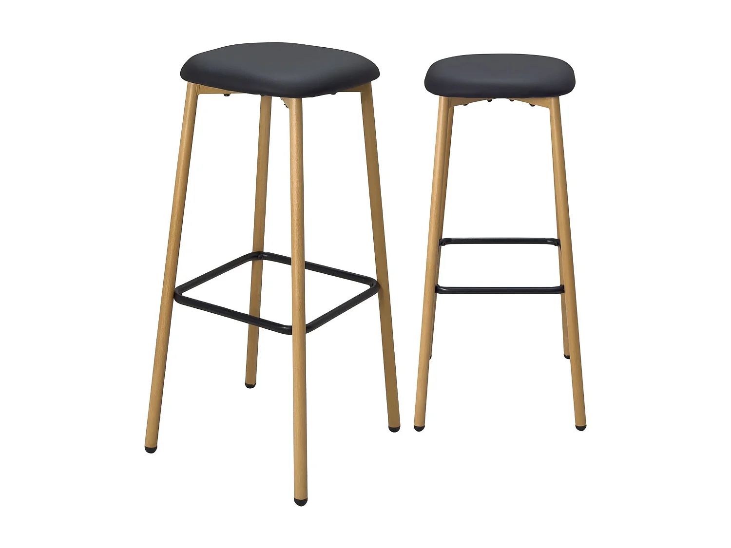 Tabourets de bar, hauteur d'assise 78 cm, pieds métal immitation hêtre, lot de 2 NES (noir)