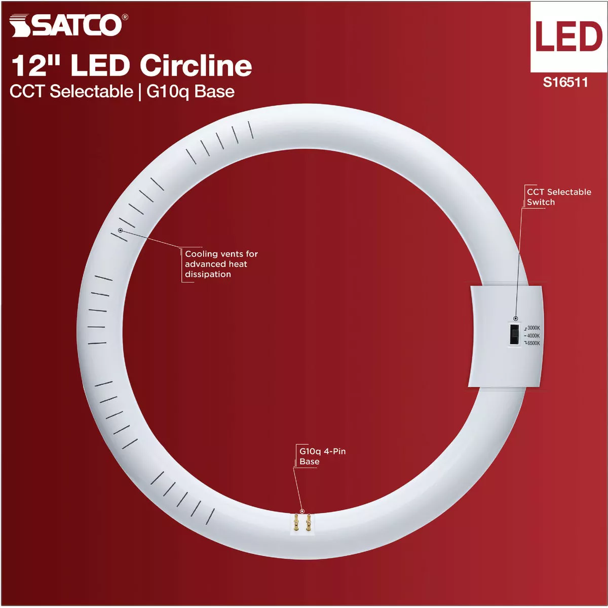 Satco 32W Equivalent 12 In. CCT-Selectable T9 Circline LED Tube Light Bulb