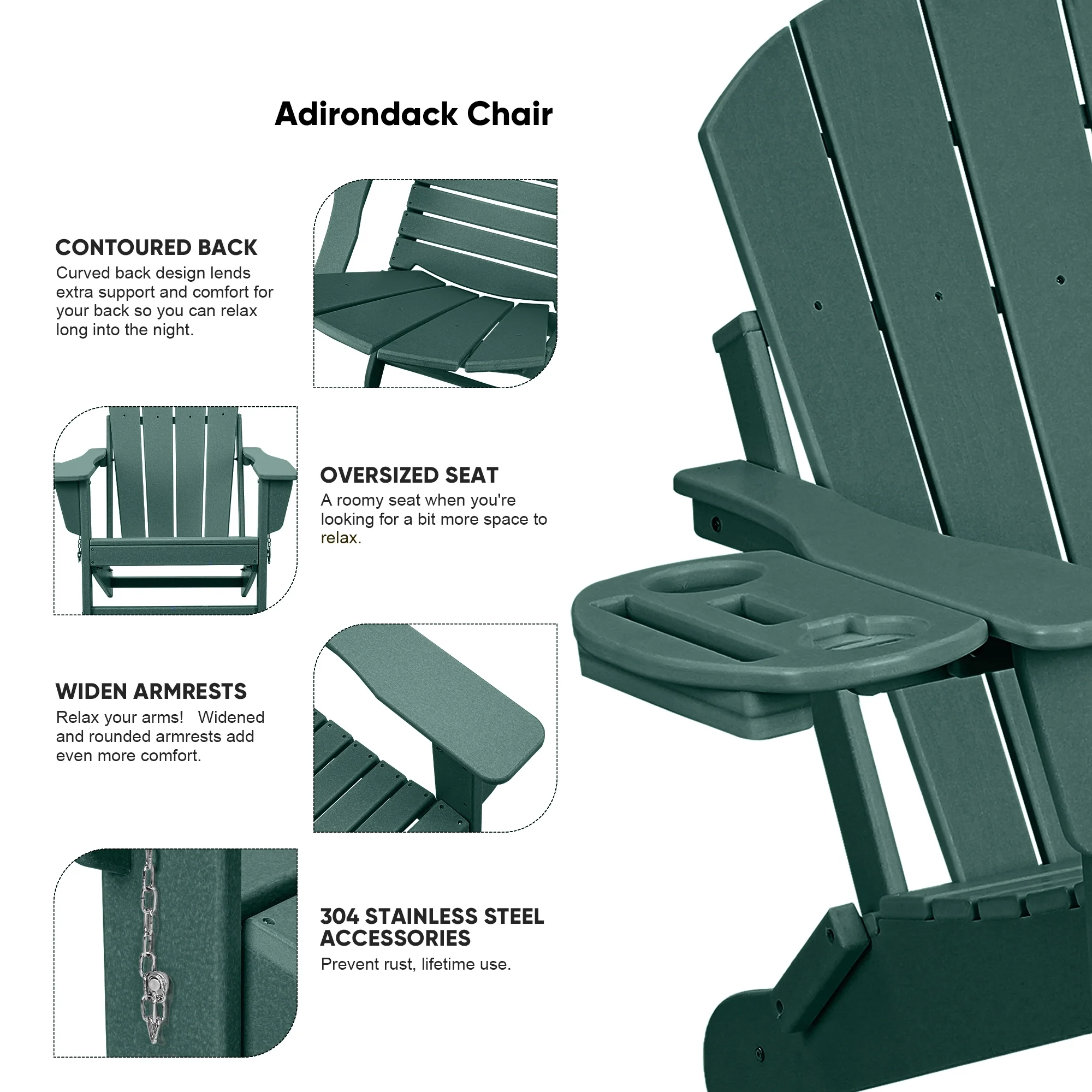 FOOWIN HDPE Plastic Adirondack Chairs Set of 4, Black - Image 63