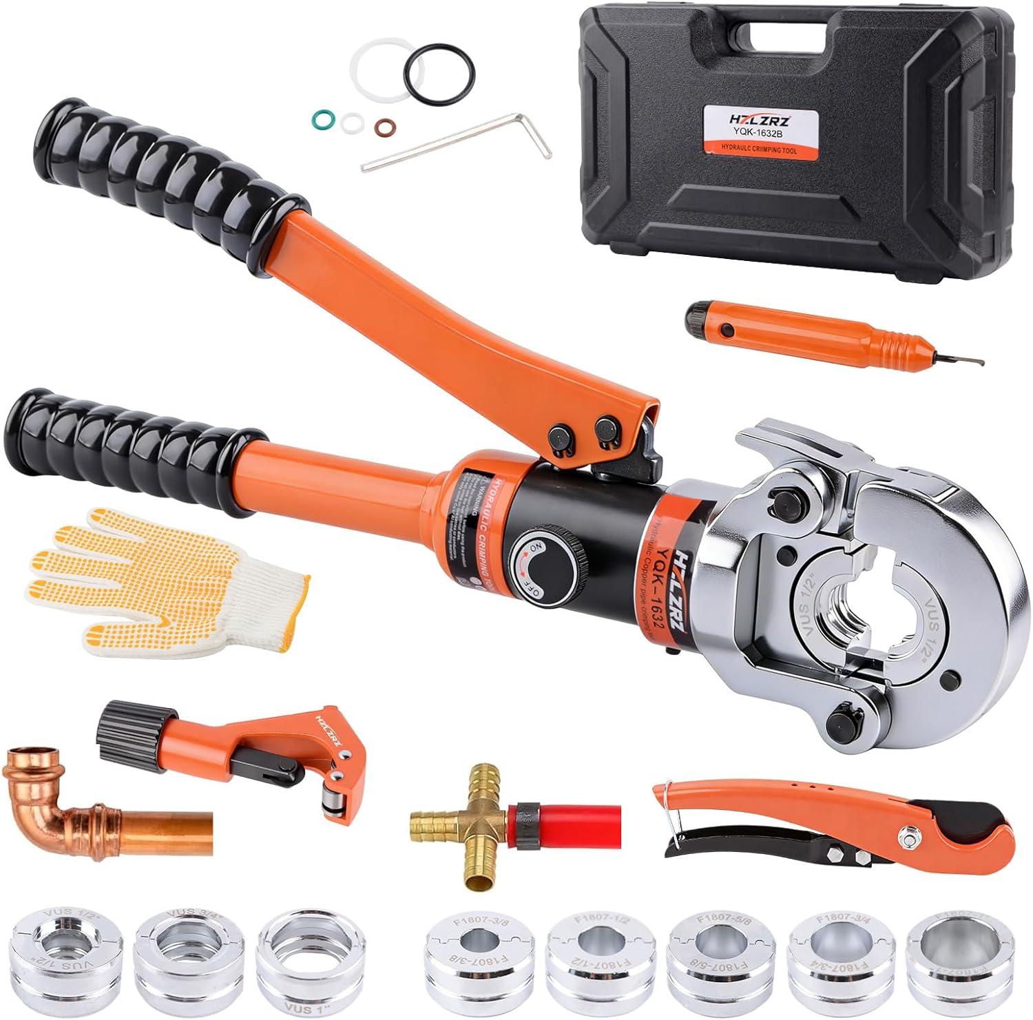 HZLZRZ Pro Press Copper and PEX Pipe Crimper Kit: 8 dies Set with Dies for 1/2