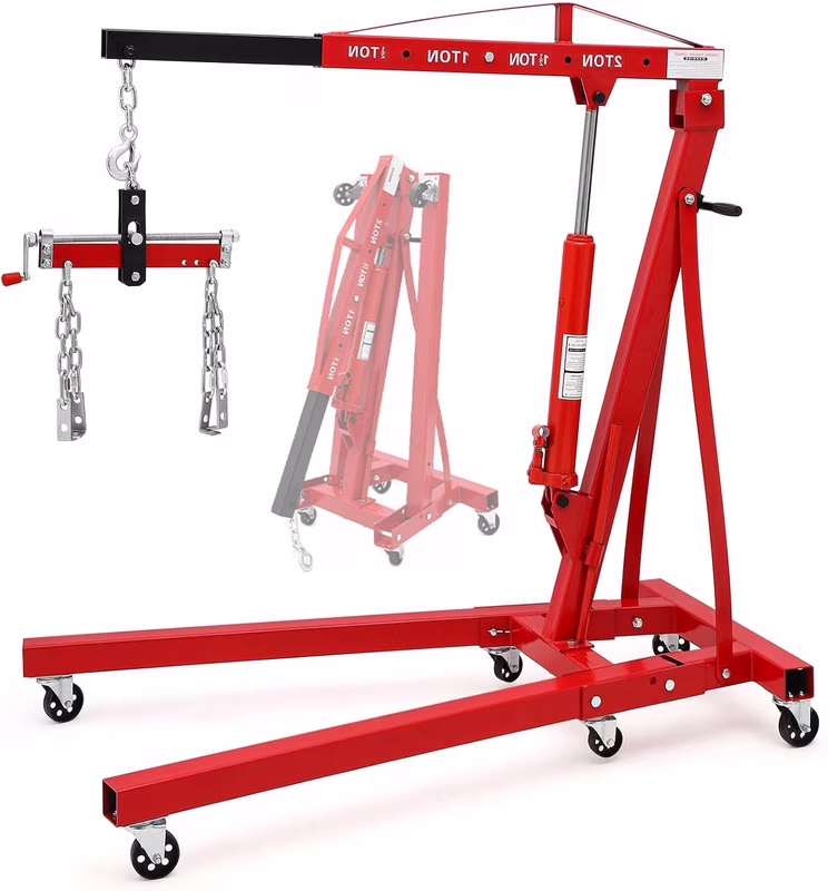 JoanKaren Hydraulic Engine Hoist,4400lbs Max Weight,Folding Engine Lift Shop Crane with Lever and 6 Steel Caster Wheels,Yellow - Image 5