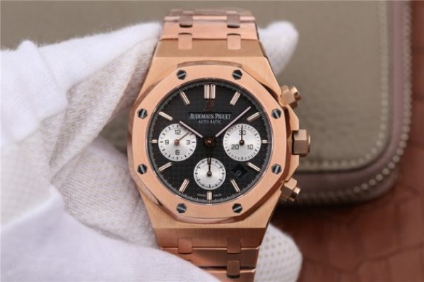 Replica Audemars Piguet Royal Oak Chronograph RG JHF Black/White Dial RG Bracelet A7750 - Top club