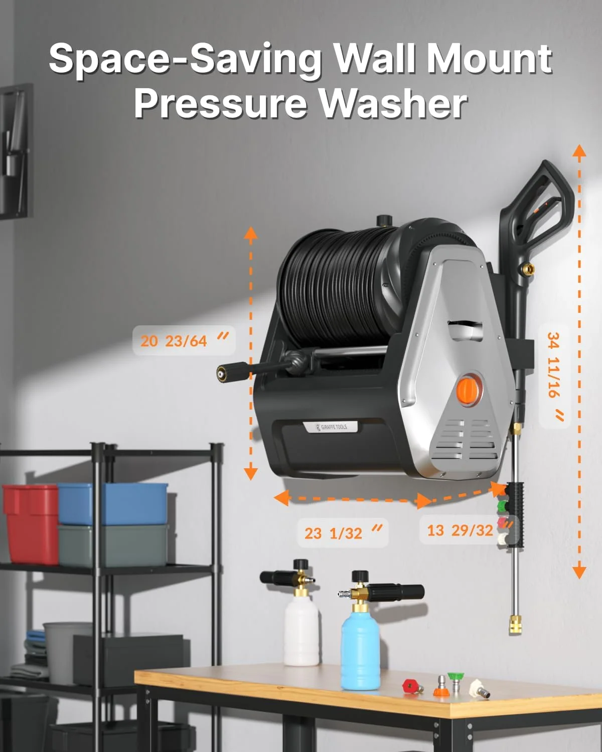 Giraffe Tools Wall Mounted Electric Pressure Washer, 1800W, 2900 PSI, 2.2 GPM, 100 ft Hose, 5 Nozzles - Image 5 Giraffe Tools Wall Mounted Electric Pressure Washer, 1800W, 2900 PSI, 2.2 GPM, 100 ft Hose, 5 Nozzles - Image 5