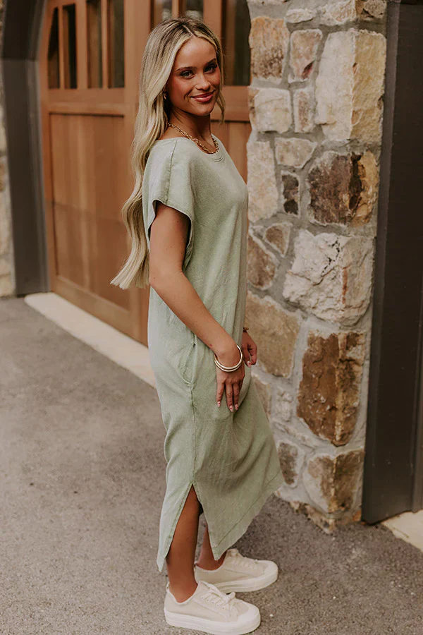 Beach Daydream Vintage Wash Midi Dress in Sage