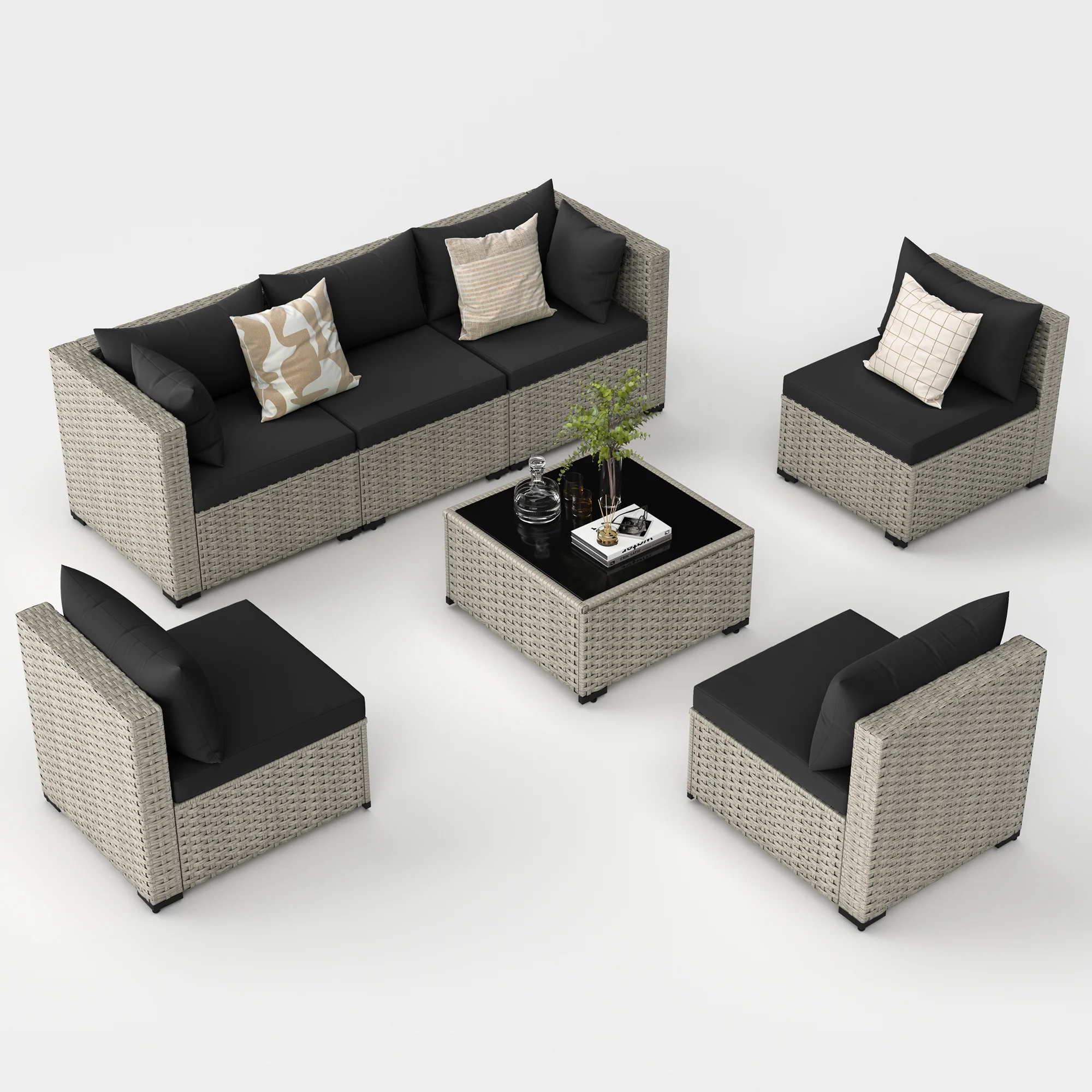 7 Pieces Patio Conversation Set, Outdoor Sectional PE Rattan Wicker Furniture Seat,Dark Gray - Image 52