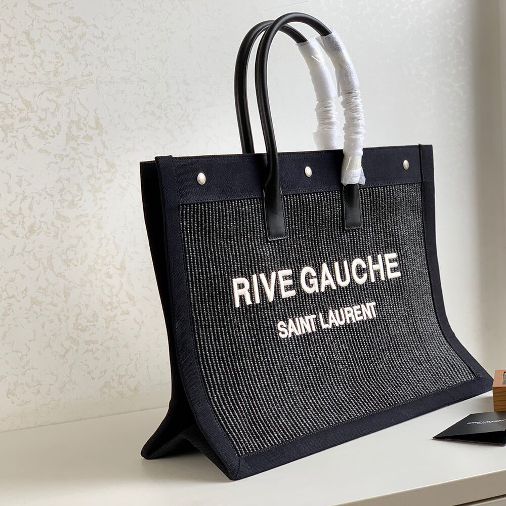 YSL Rive Gauche Large Tote Bag In Embroidered Raffia and Leather1:1High-quality replica