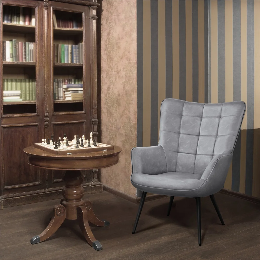 Alden Design Mid-Century Modern Faux Leather Wingback Accent Chair, Brown - Image 18