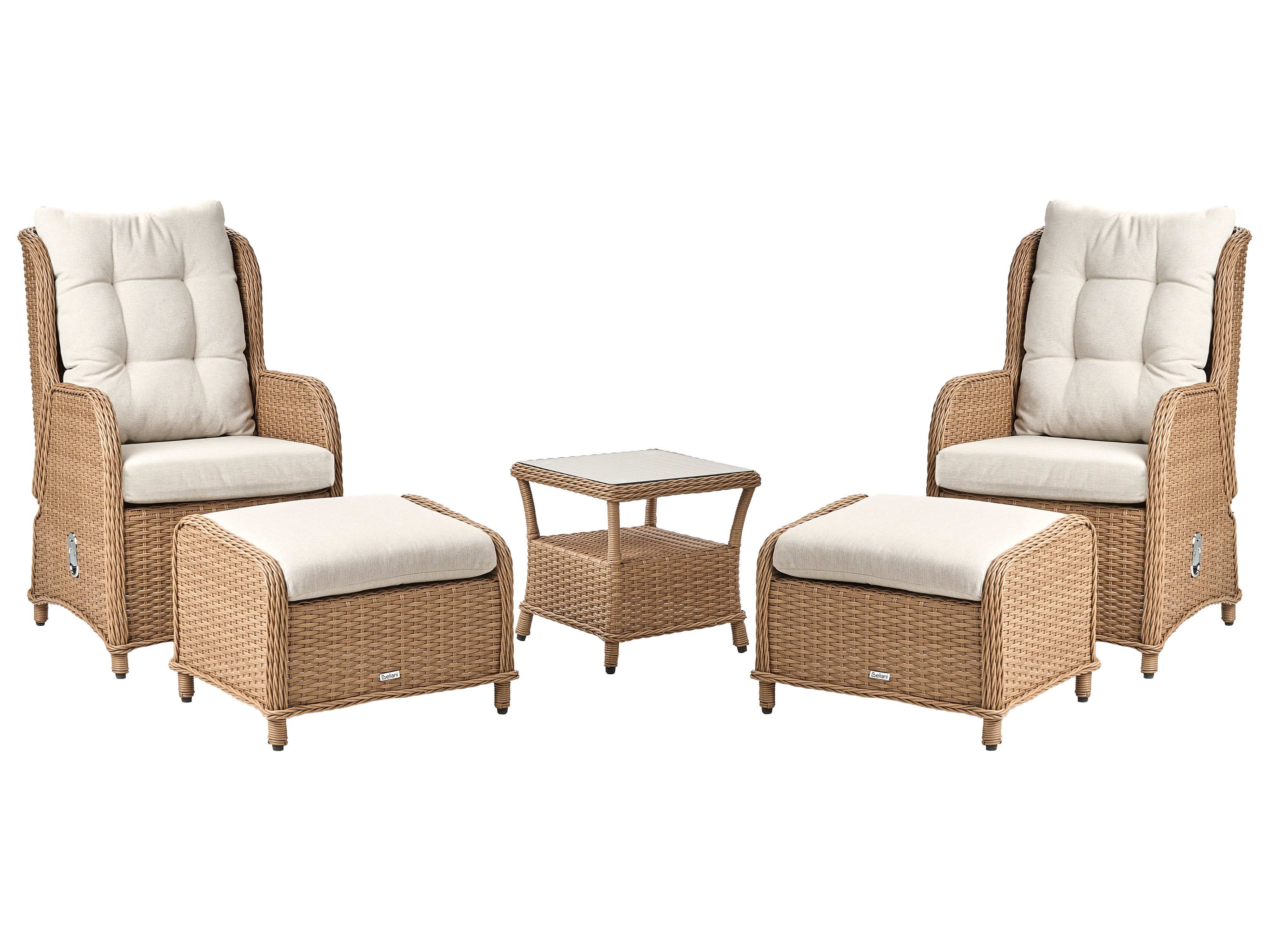 Garden Lounge Set with Table and Ottoman 2 Seater PONZA PE Rattan Brown