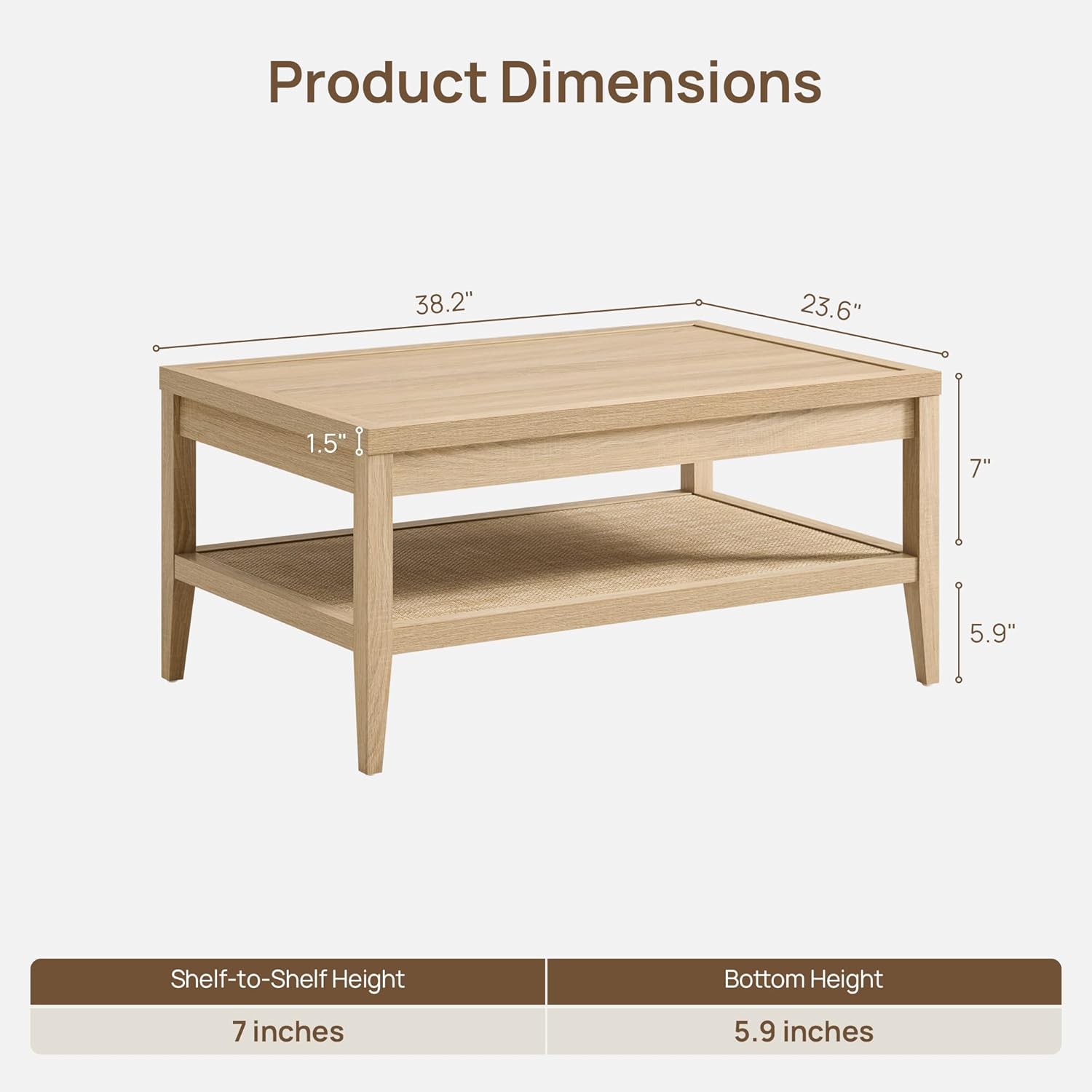 SICOTAS Rattan Coffee Table with Storage, 37.5
